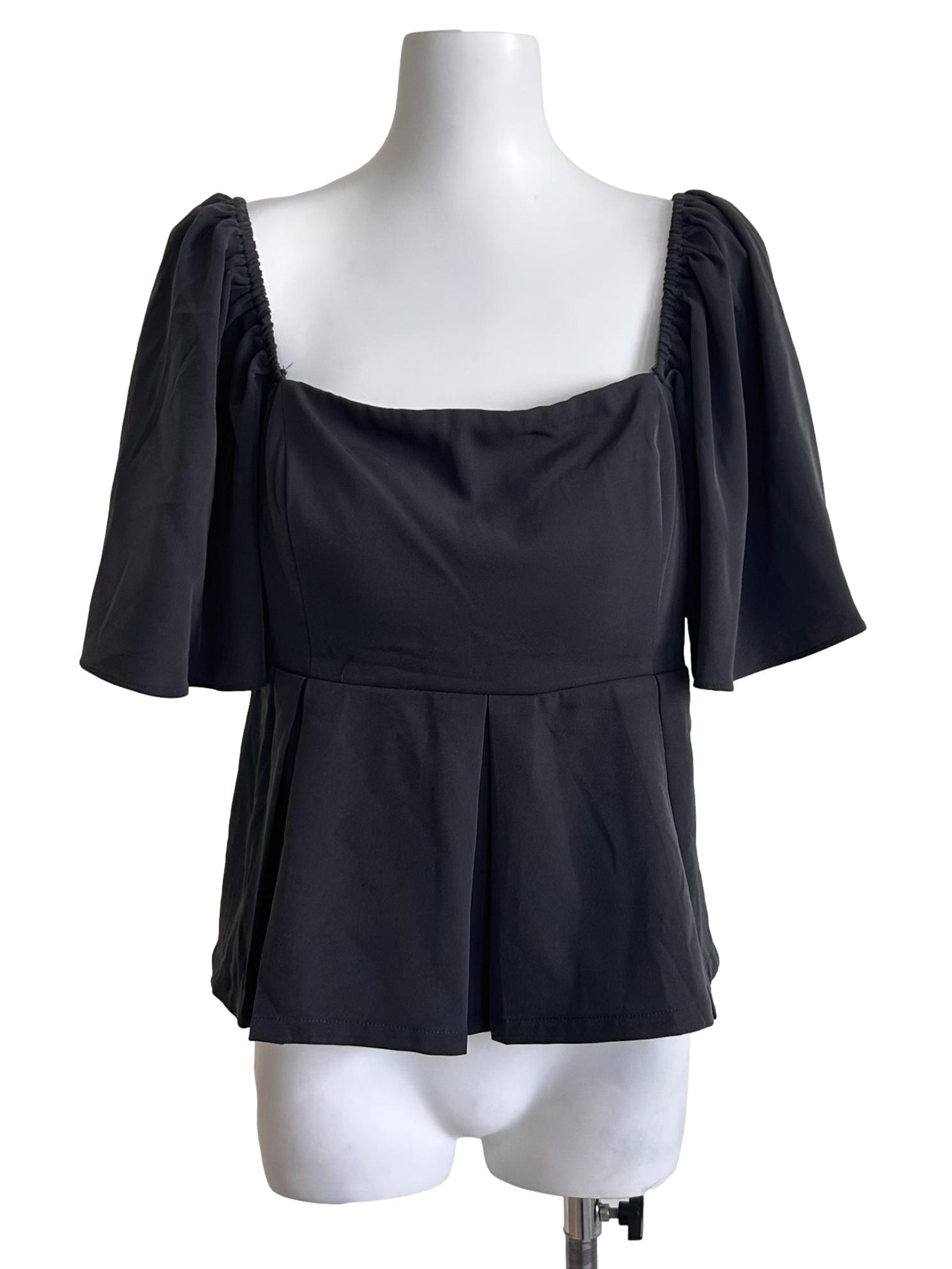 Charcoal Grey Flutter Sleeves Peplum Top
