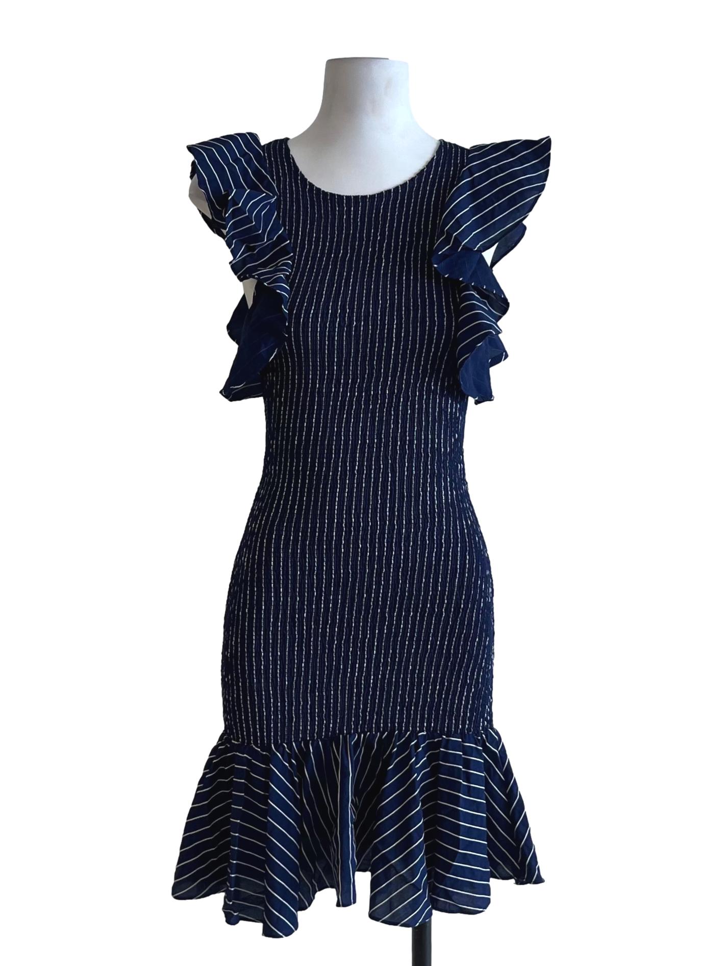 Navy Blue Pleated Sheath Dress