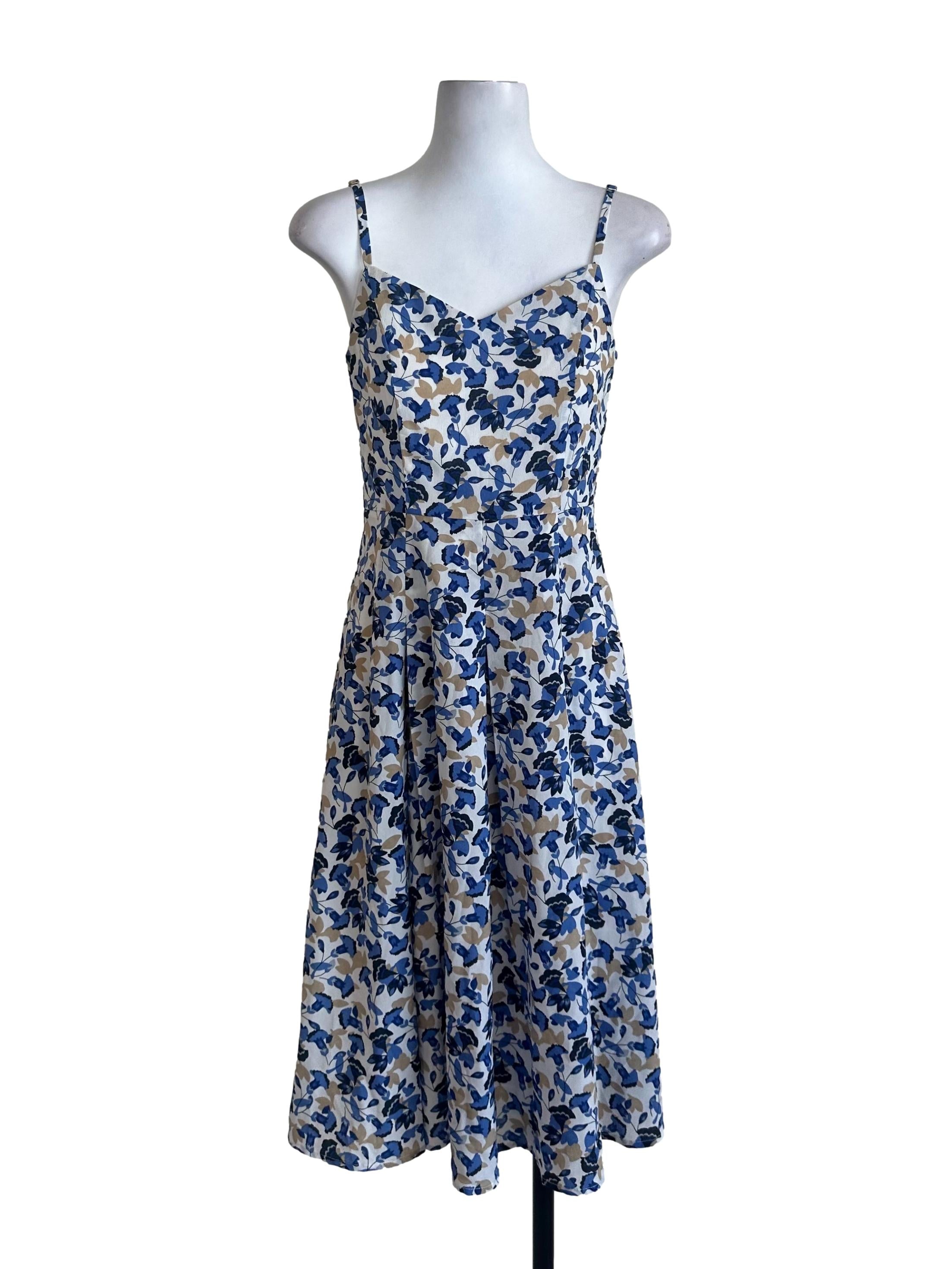 White Blue Pattern A Line Dress