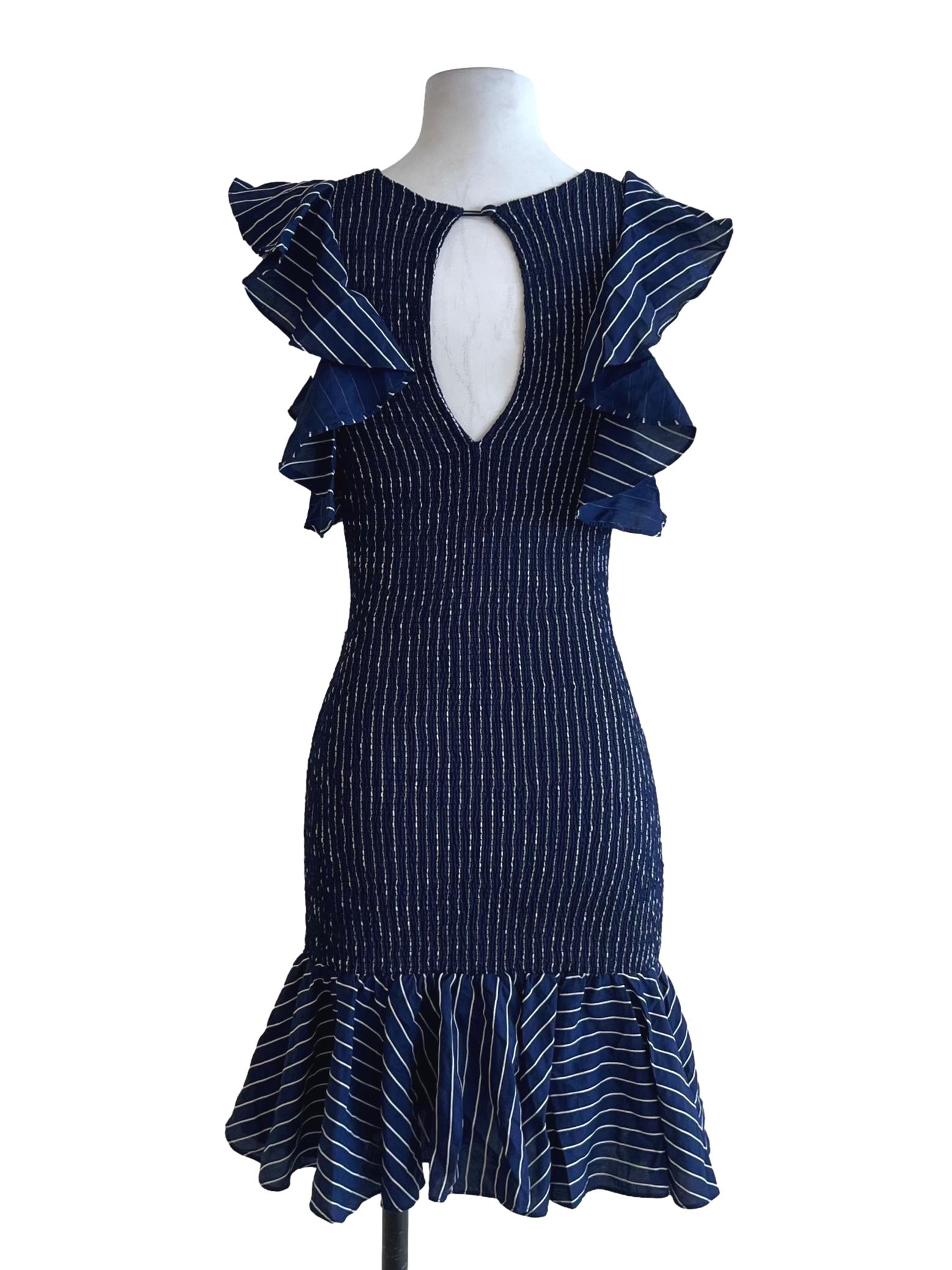 Navy Blue Pleated Sheath Dress