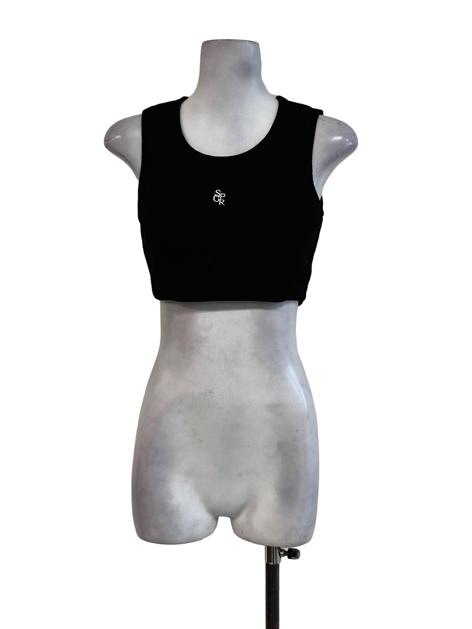 Black Padded Textured Sleeveless Top