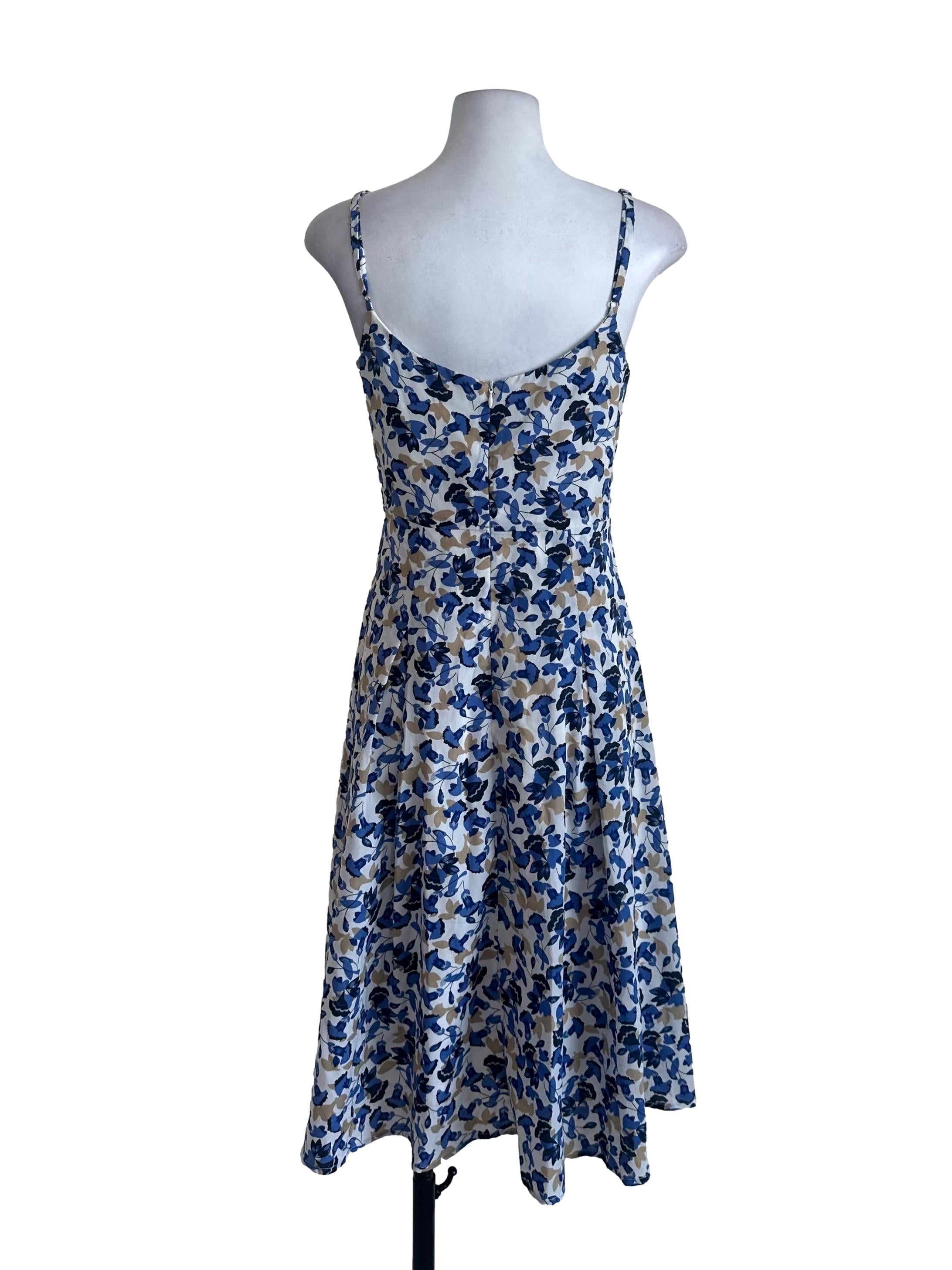 White Blue Pattern A Line Dress