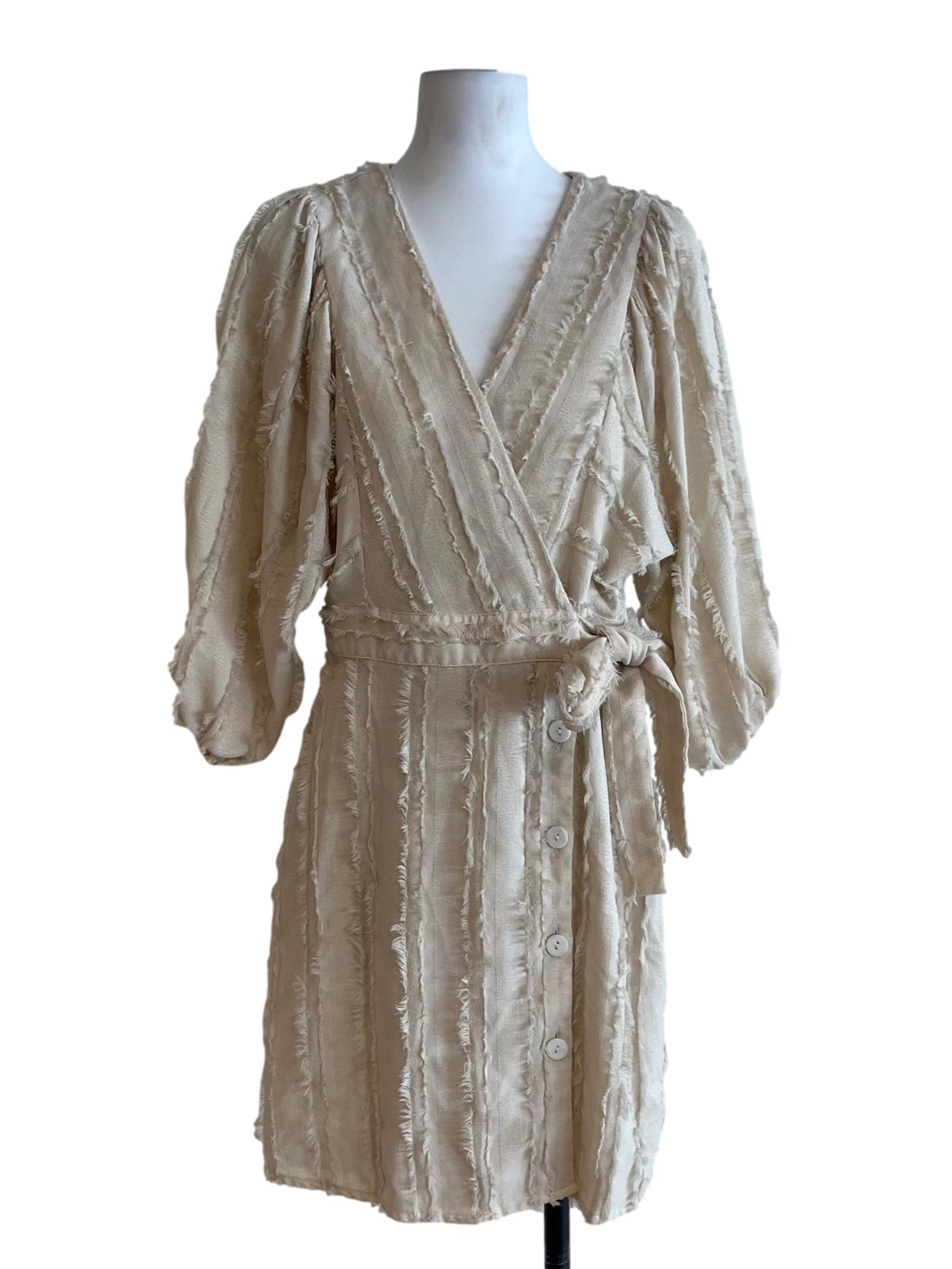 Cream Beige V-Neckline Empire Dress