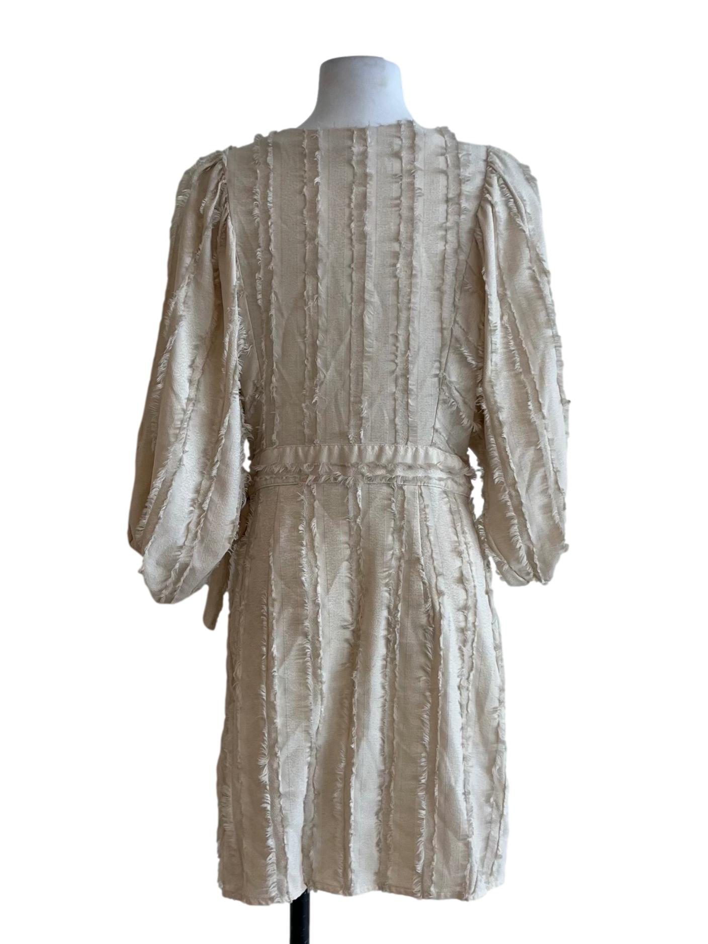 Cream Beige V-Neckline Empire Dress
