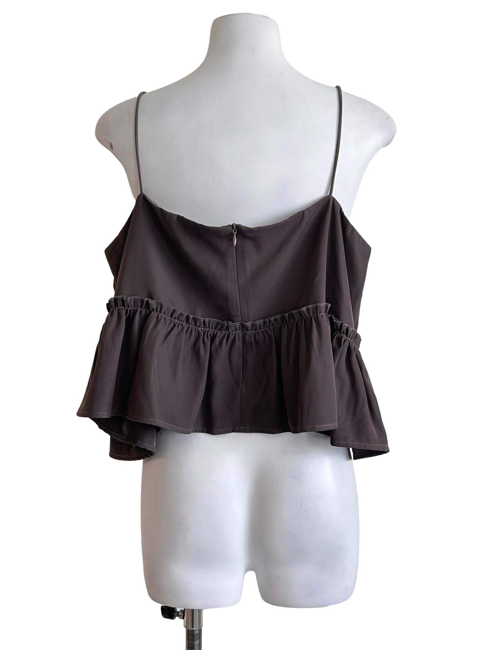 Graphite Spaghetti Strap Ruffle Crop Top