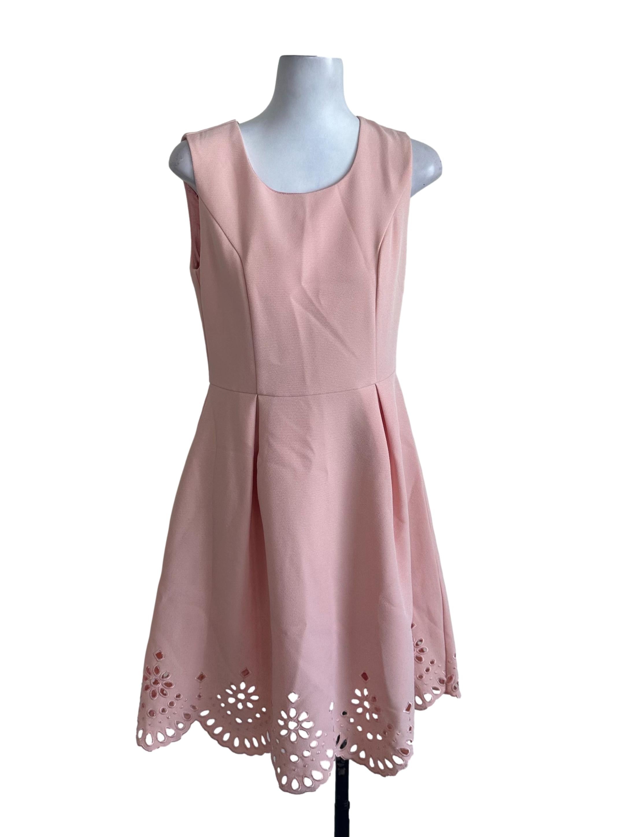 Peach Pink Plain Eyelet Border Dress