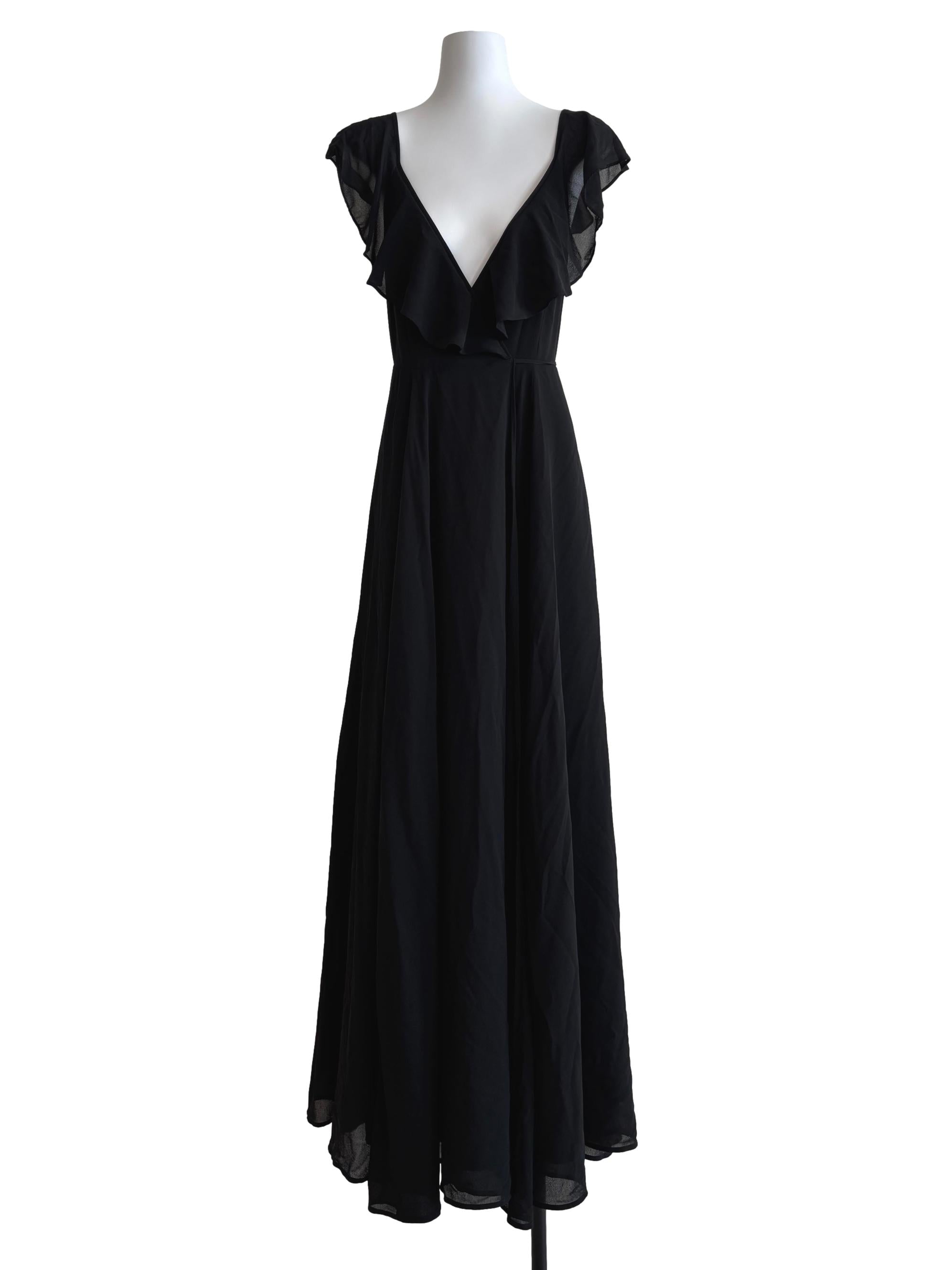 Parisian Black Ruffle Maxi Wrap Dress