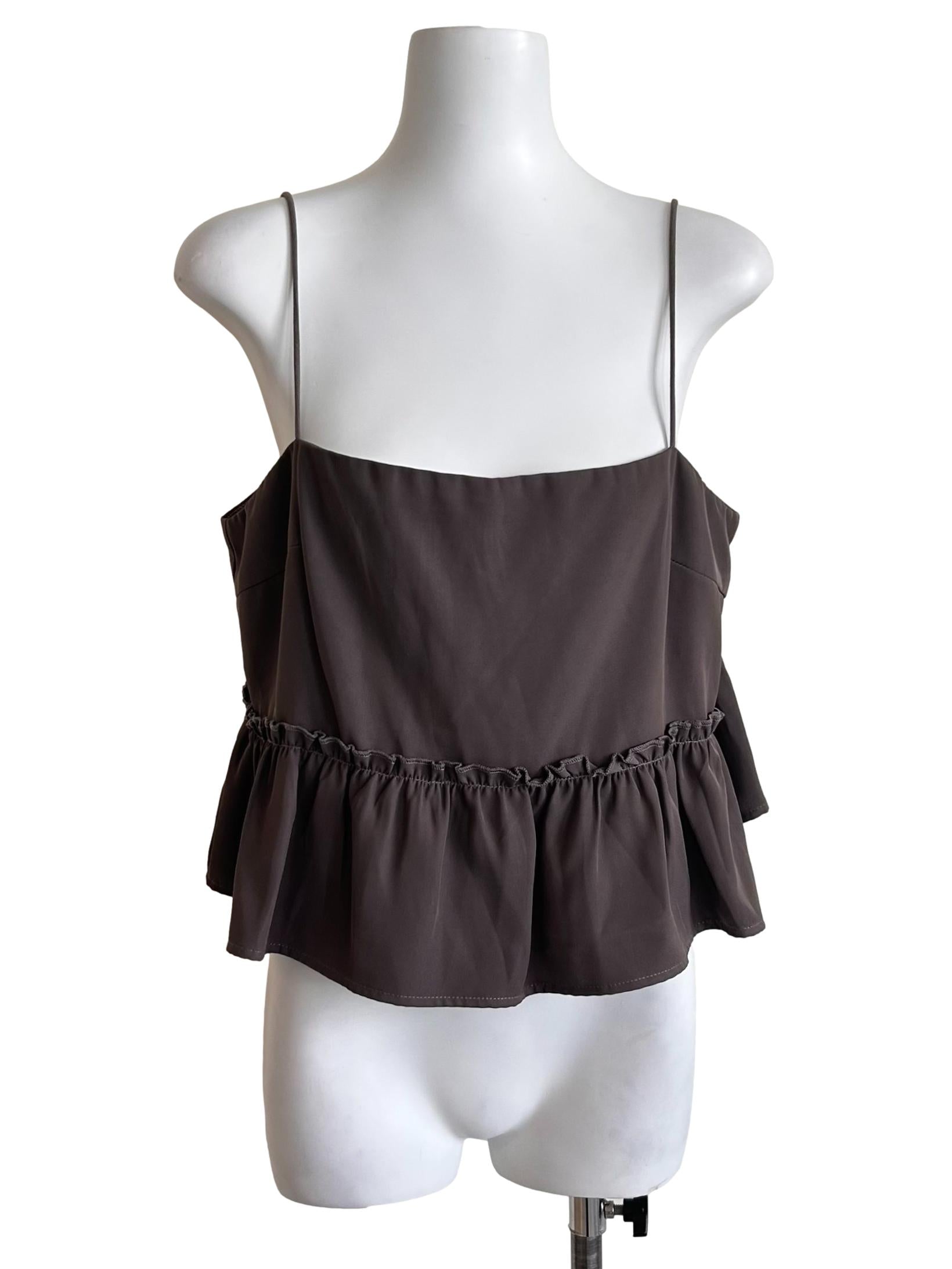Graphite Spaghetti Strap Ruffle Crop Top