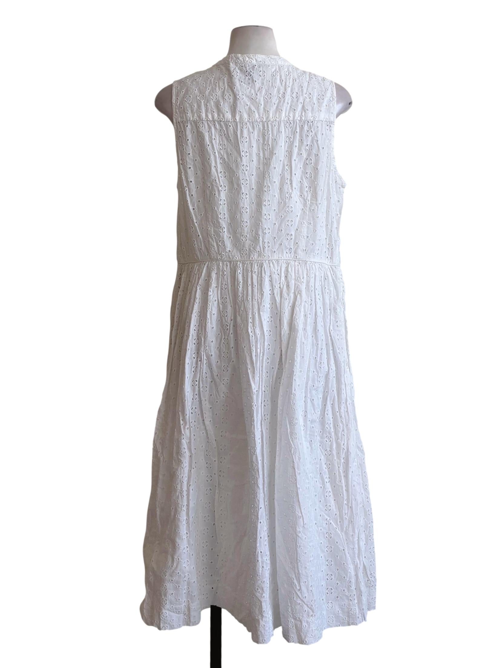 Powder White Sleeveless Cotton Eyelet Dress