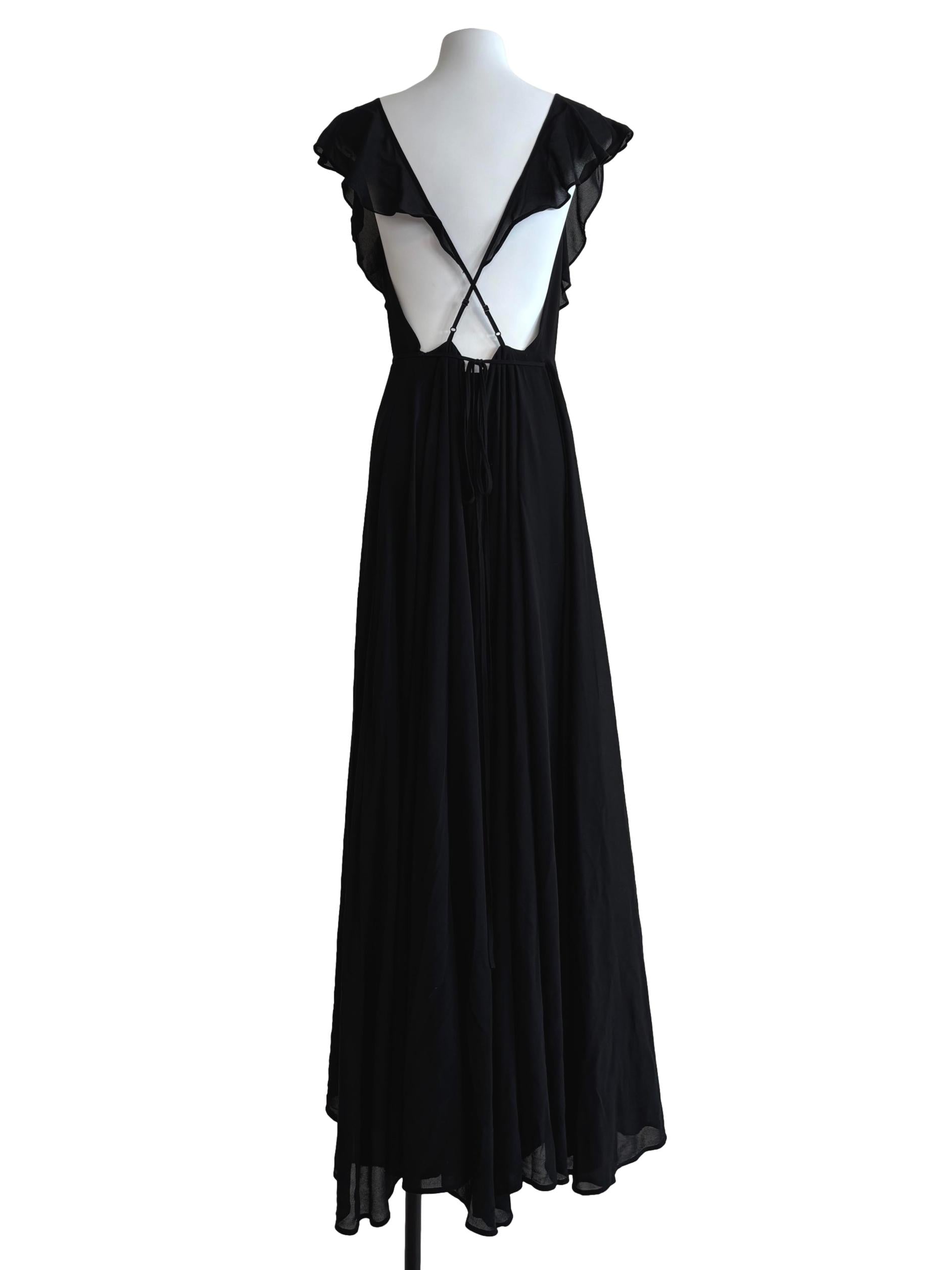 Parisian Black Ruffle Maxi Wrap Dress