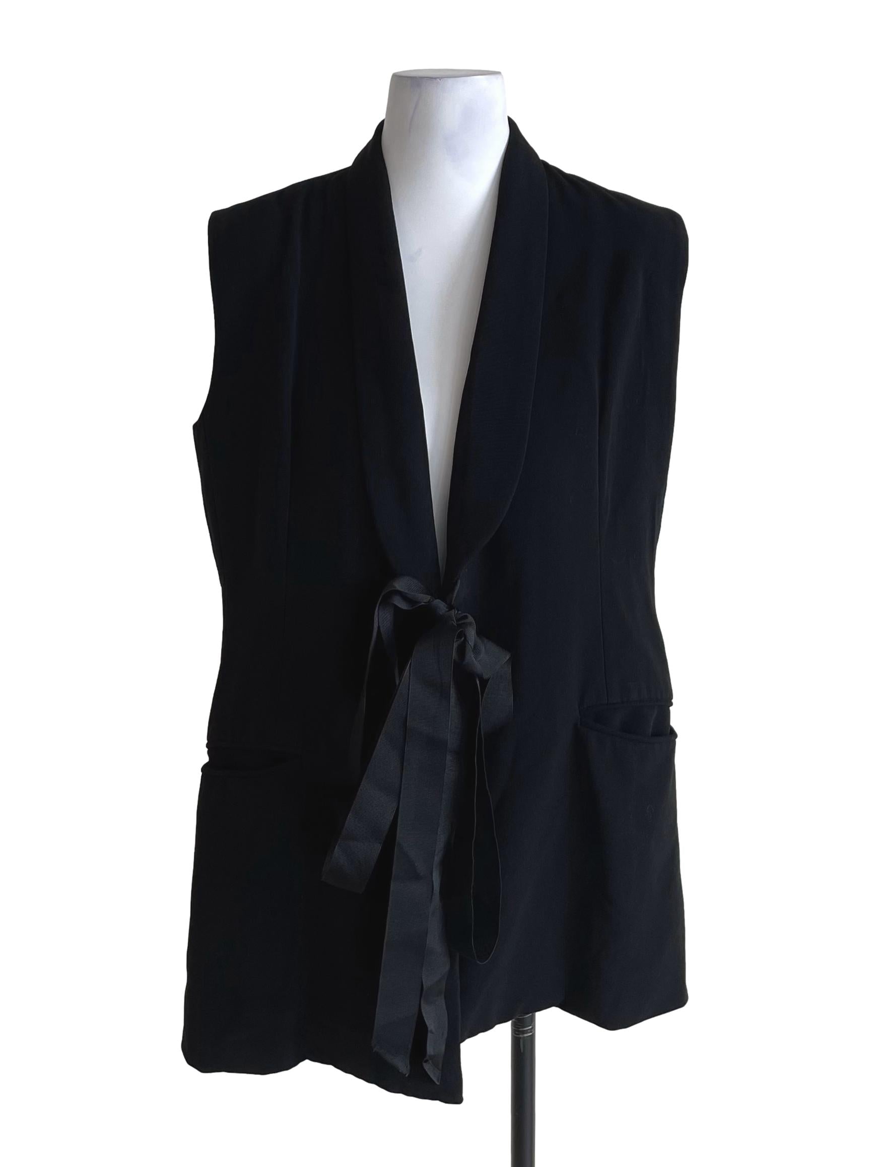 Black Front Knot Long Suit Vest