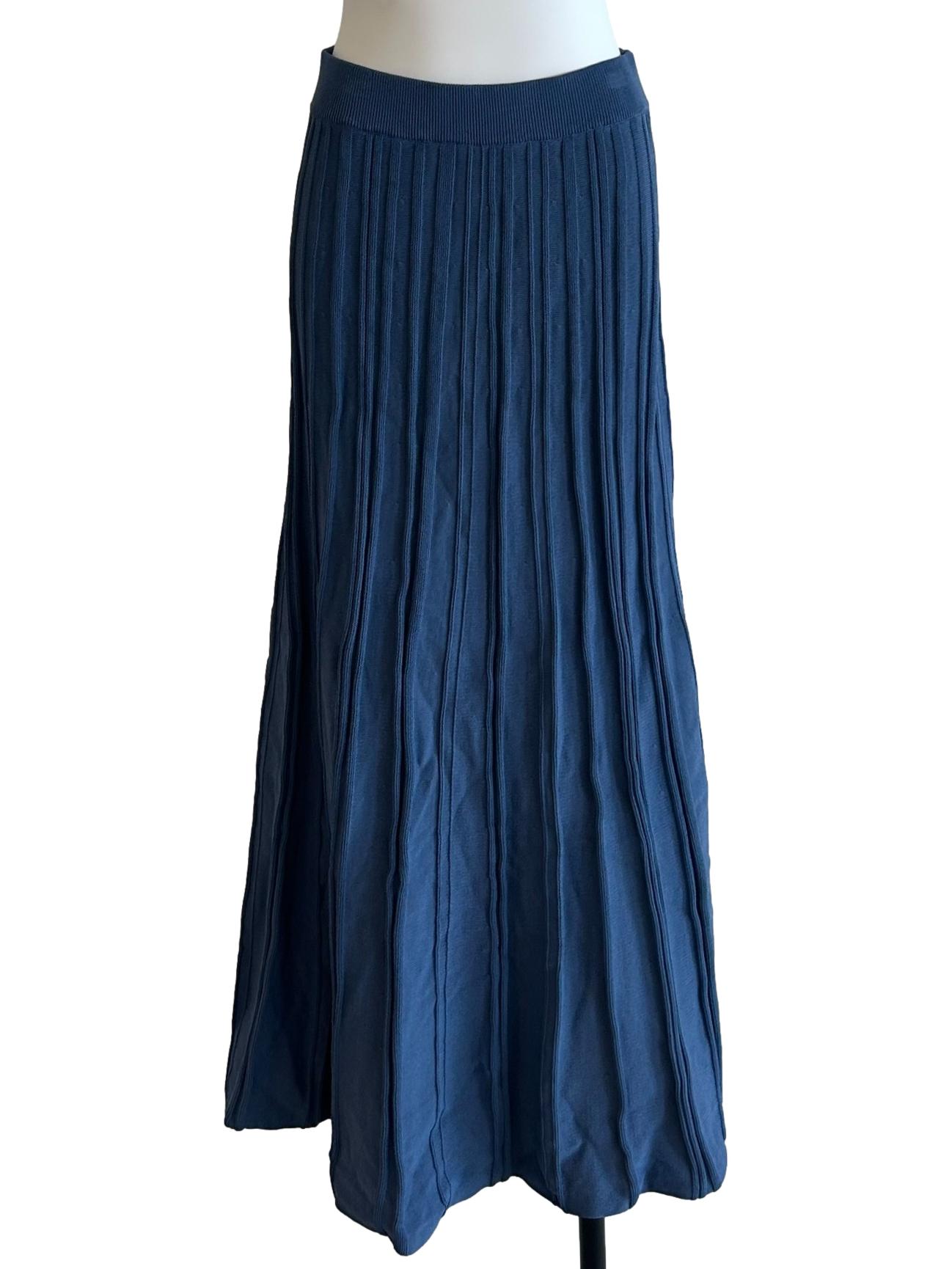 Blue Ribbed Knit Midi Skirt OSN