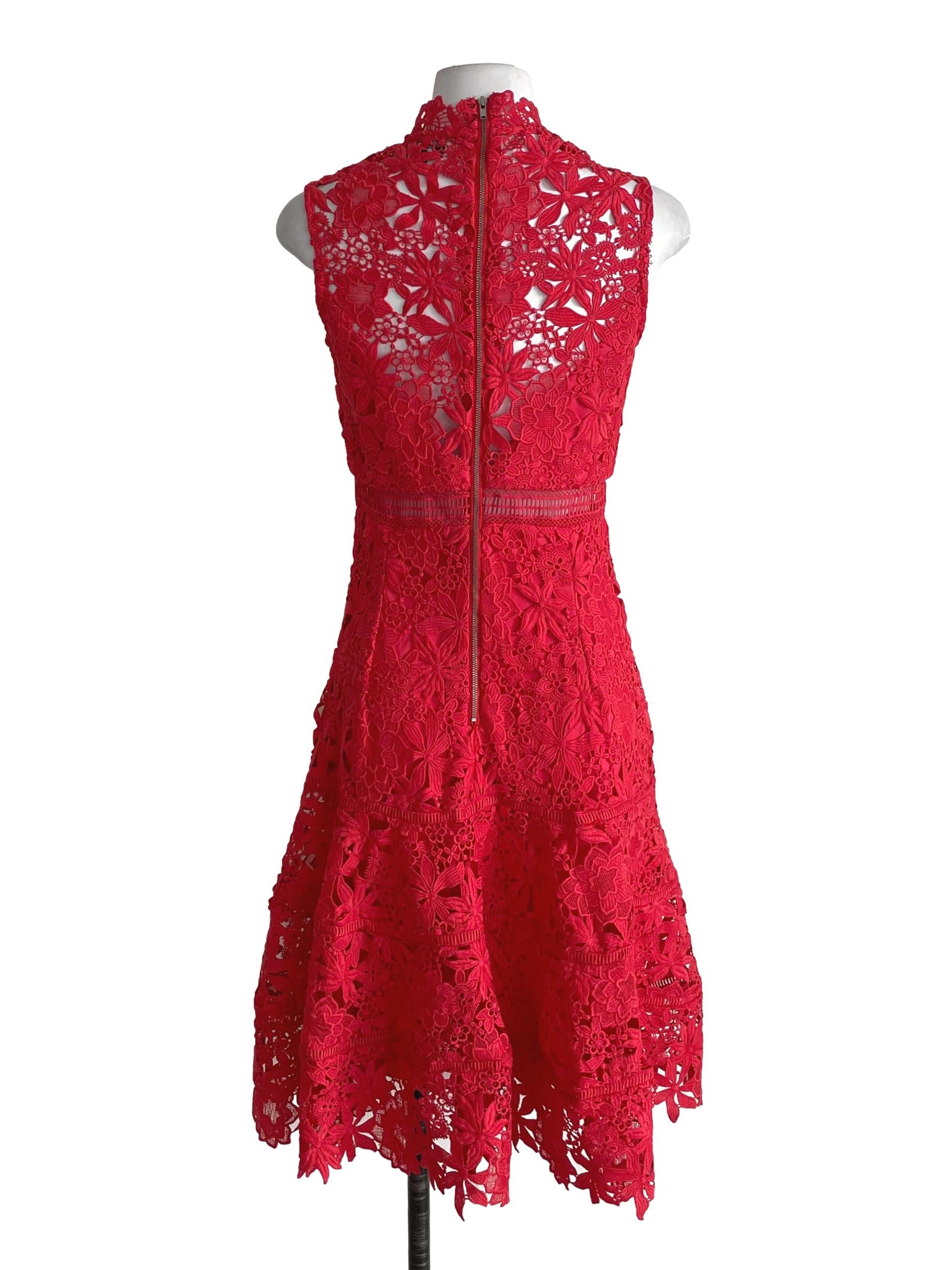 Bright Red Embroidery Sleeveless Dress