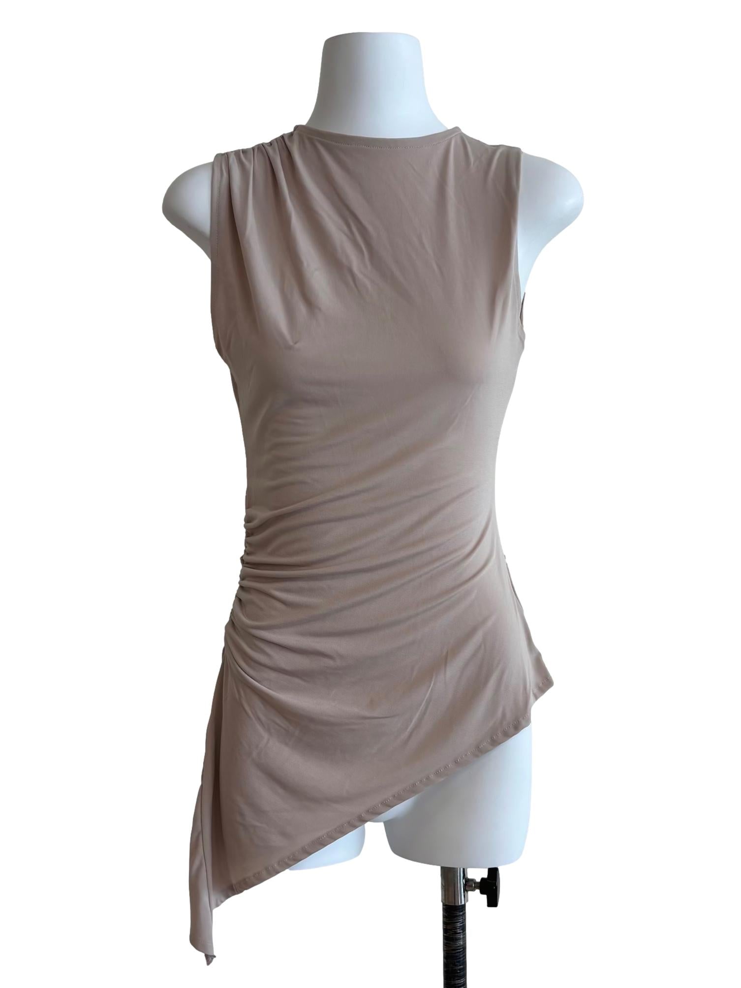 Sand Beige Asymmetrical Fitted Top