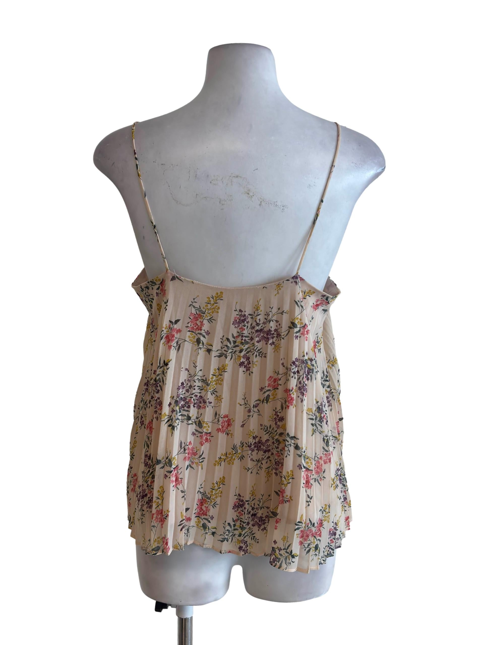 Fawn Nude Floral Pleated Spaghetti Top