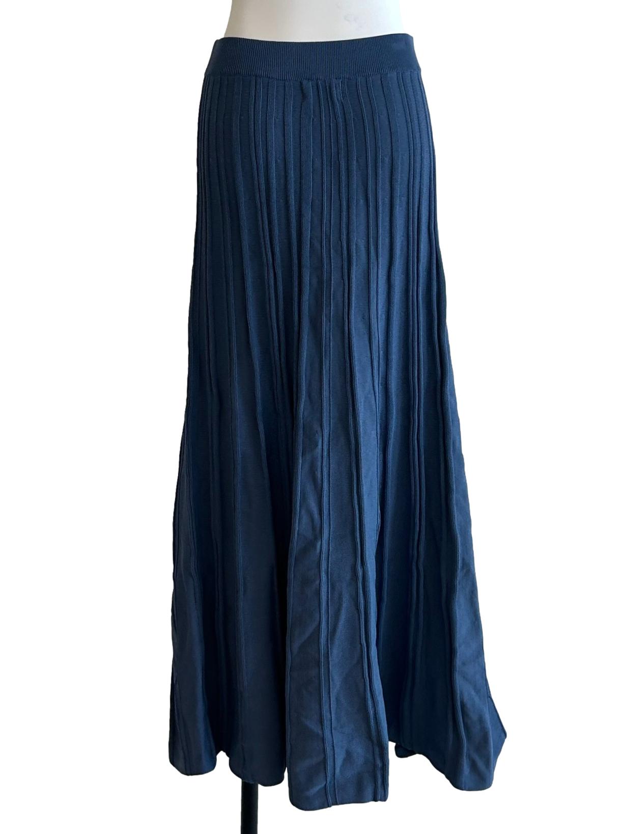Blue Ribbed Knit Midi Skirt OSN
