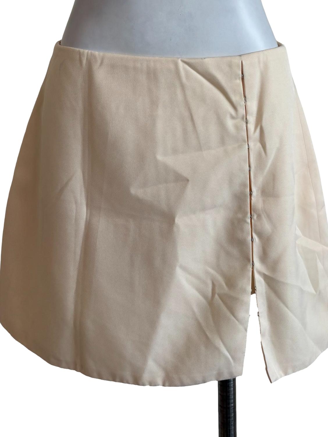 Cream Front Slit Mini Skirt