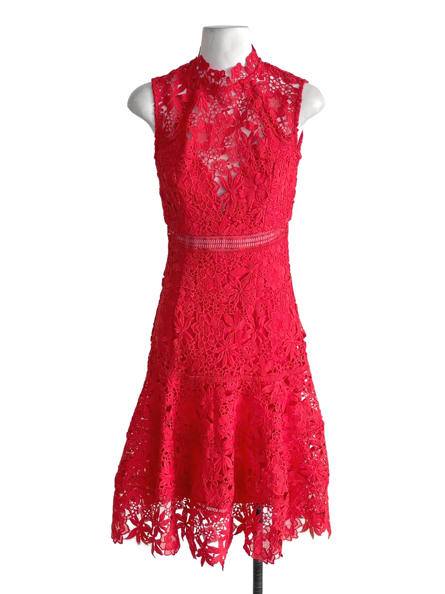 Bright Red Embroidery Sleeveless Dress