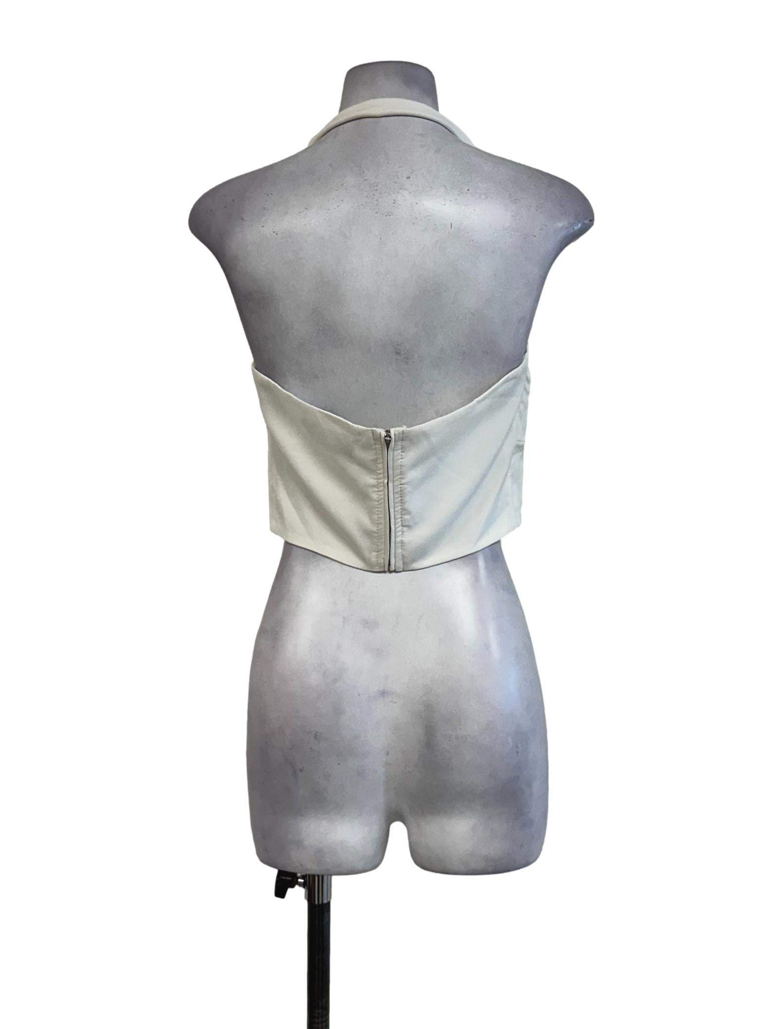 Cream White Padded Halter Strap Top