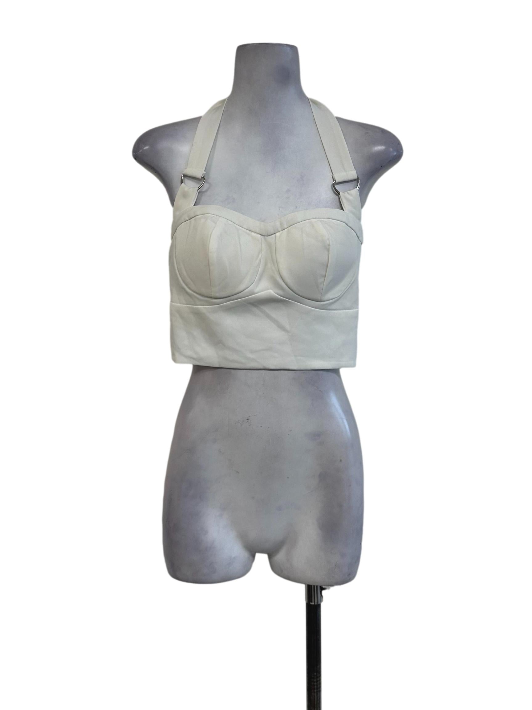 Cream White Padded Halter Strap Top
