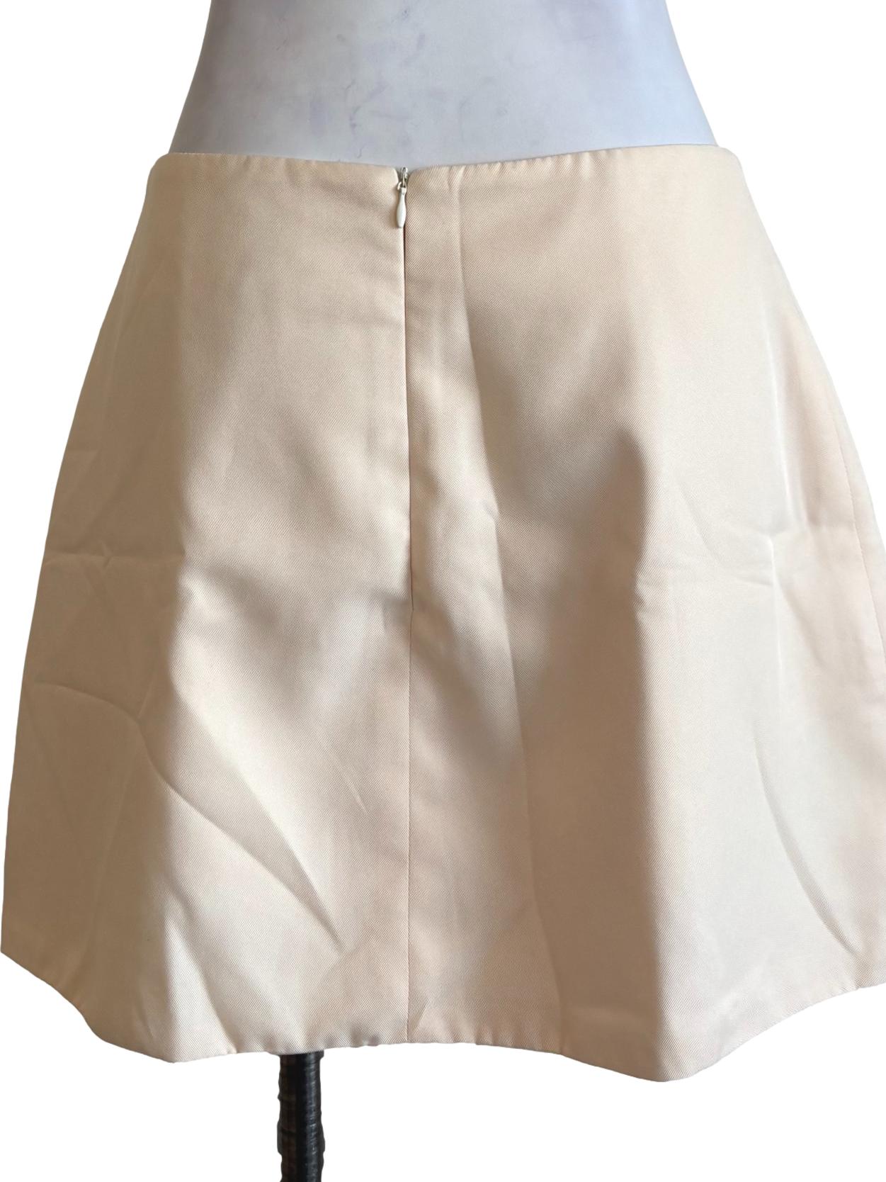 Cream Front Slit Mini Skirt