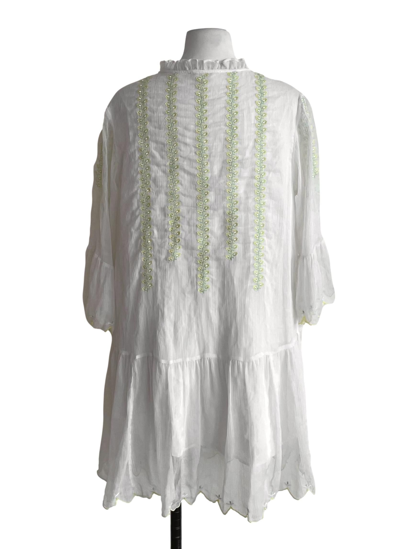 White Floral Chiffon Peasant Wide Dress