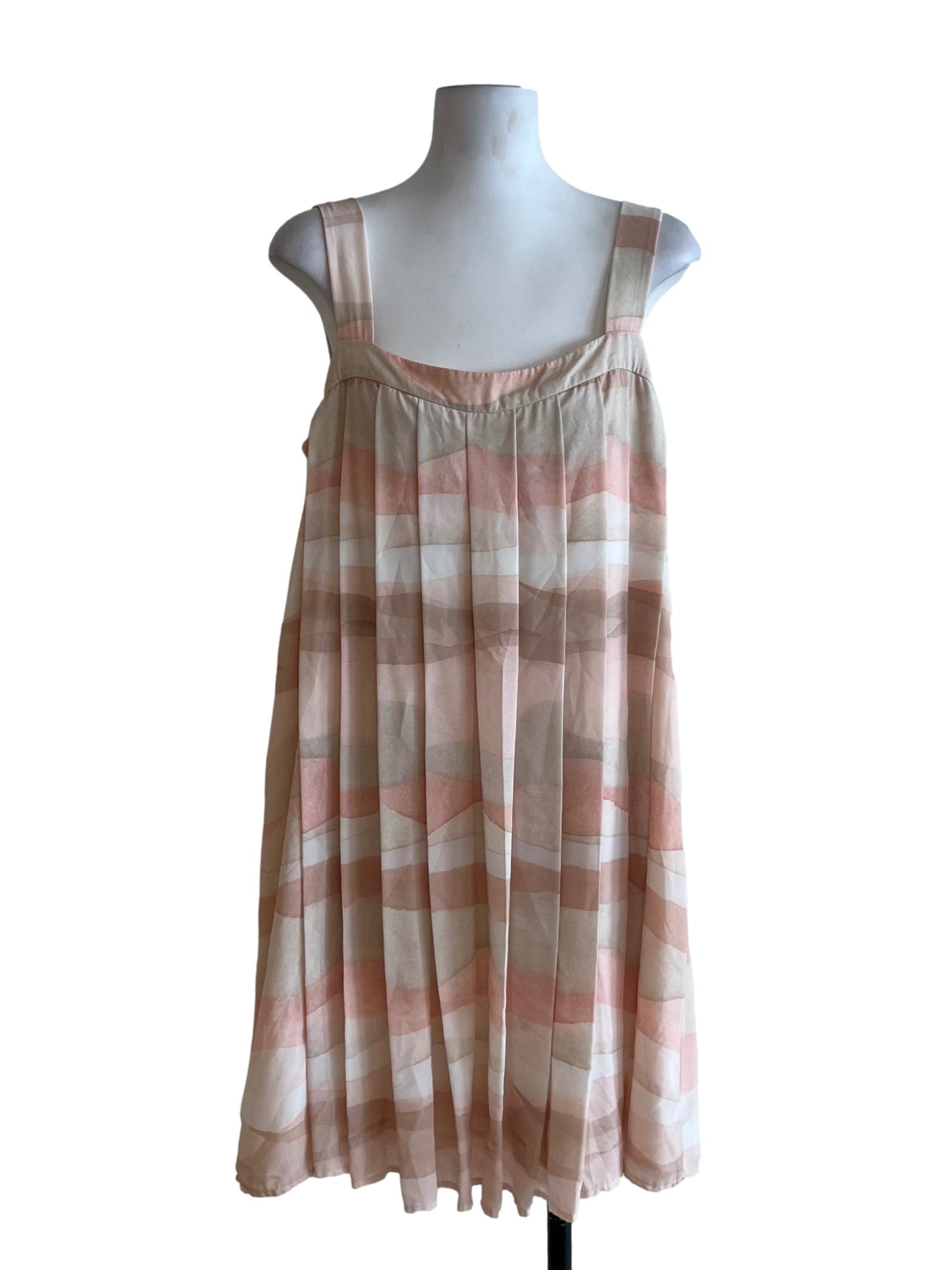 Beige Pleated Yoke Dress