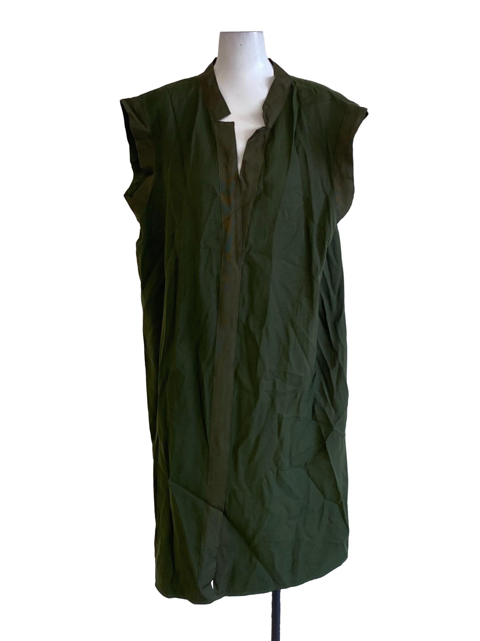 Dark Moss Green V-Collar Neck Drop Shoulder Shift Dress