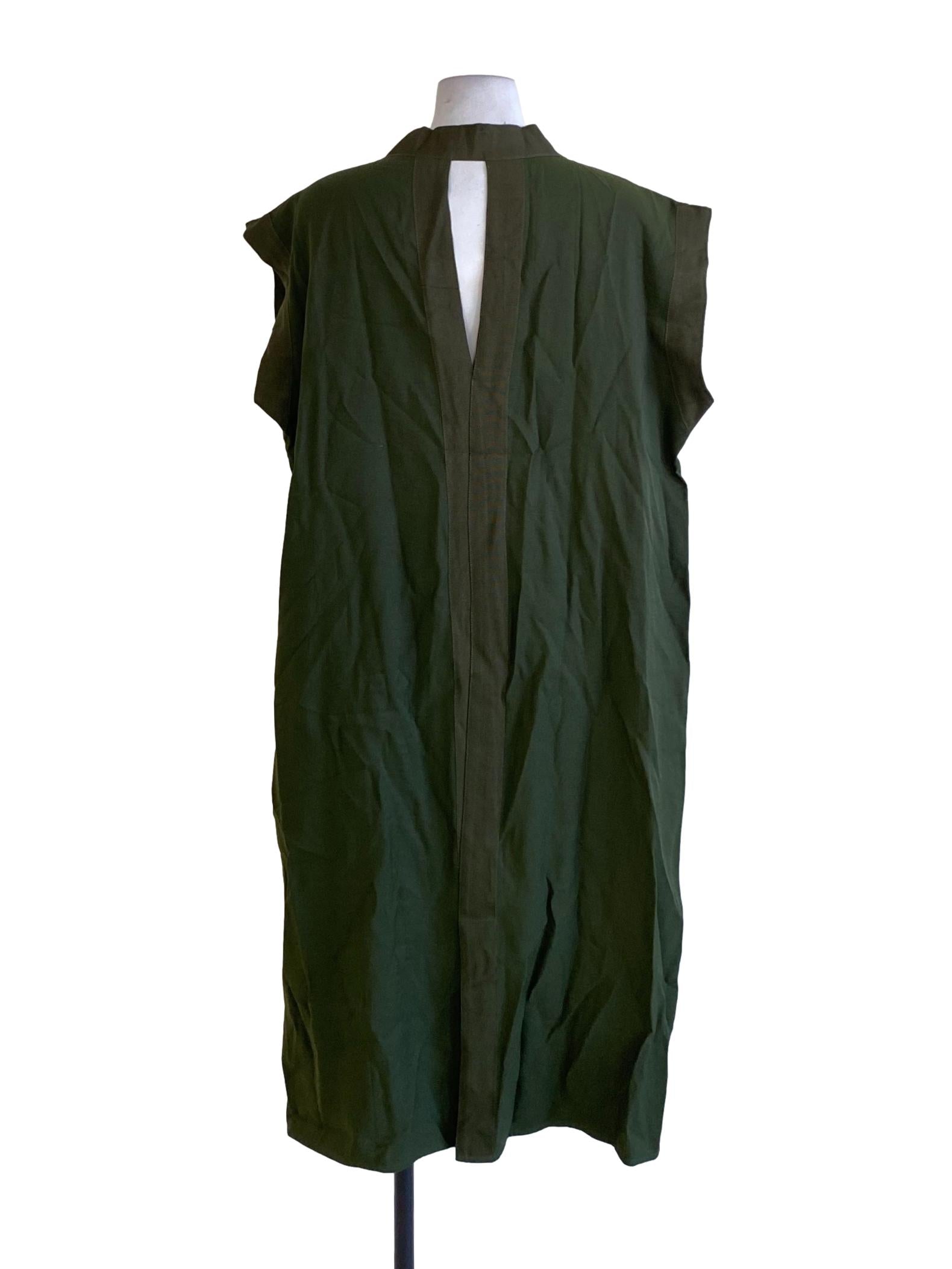Dark Moss Green V-Collar Neck Drop Shoulder Shift Dress
