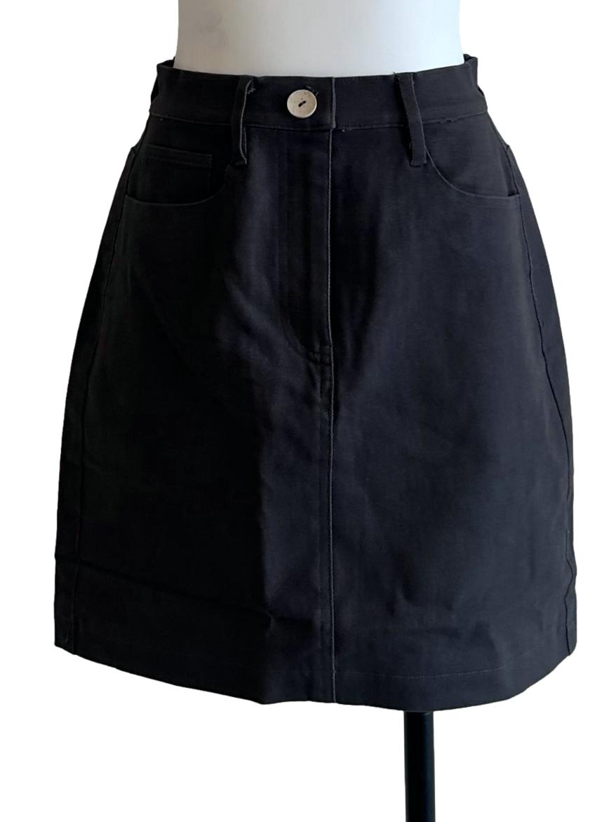 Grey Cotton Twill Mini Skirt OSN