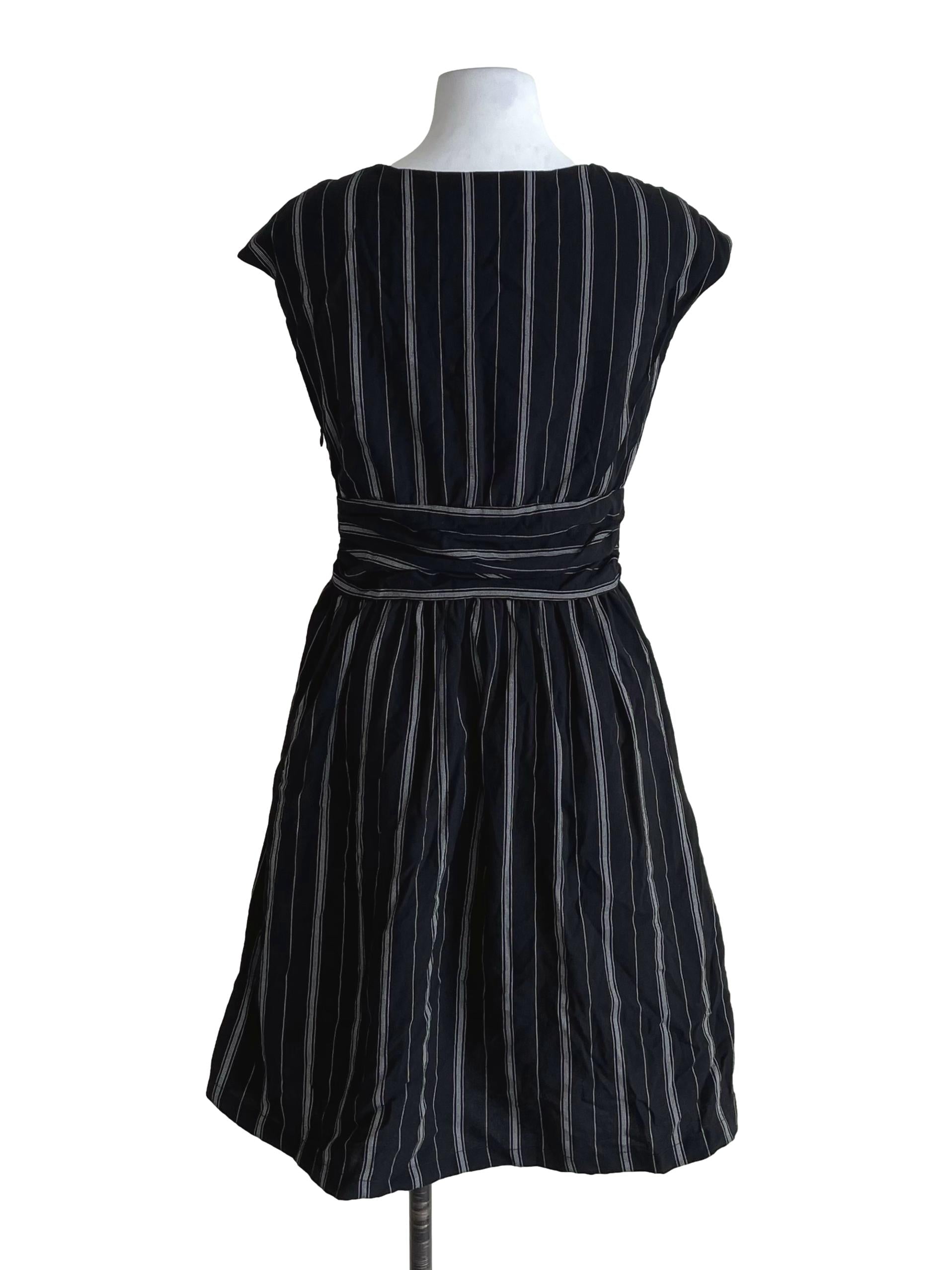 Black Stripes Drop Shoulder Wendy Wrap Dress