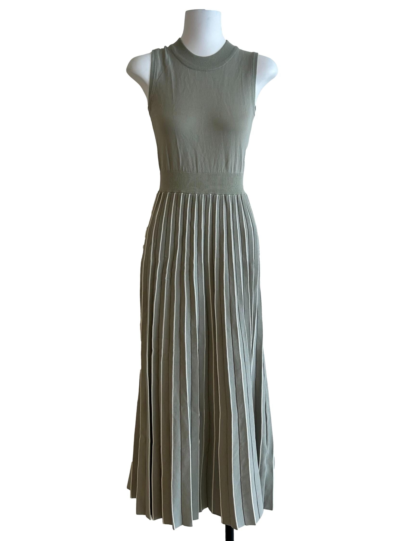 Green Knitted Stripe Pleat Dress OSN