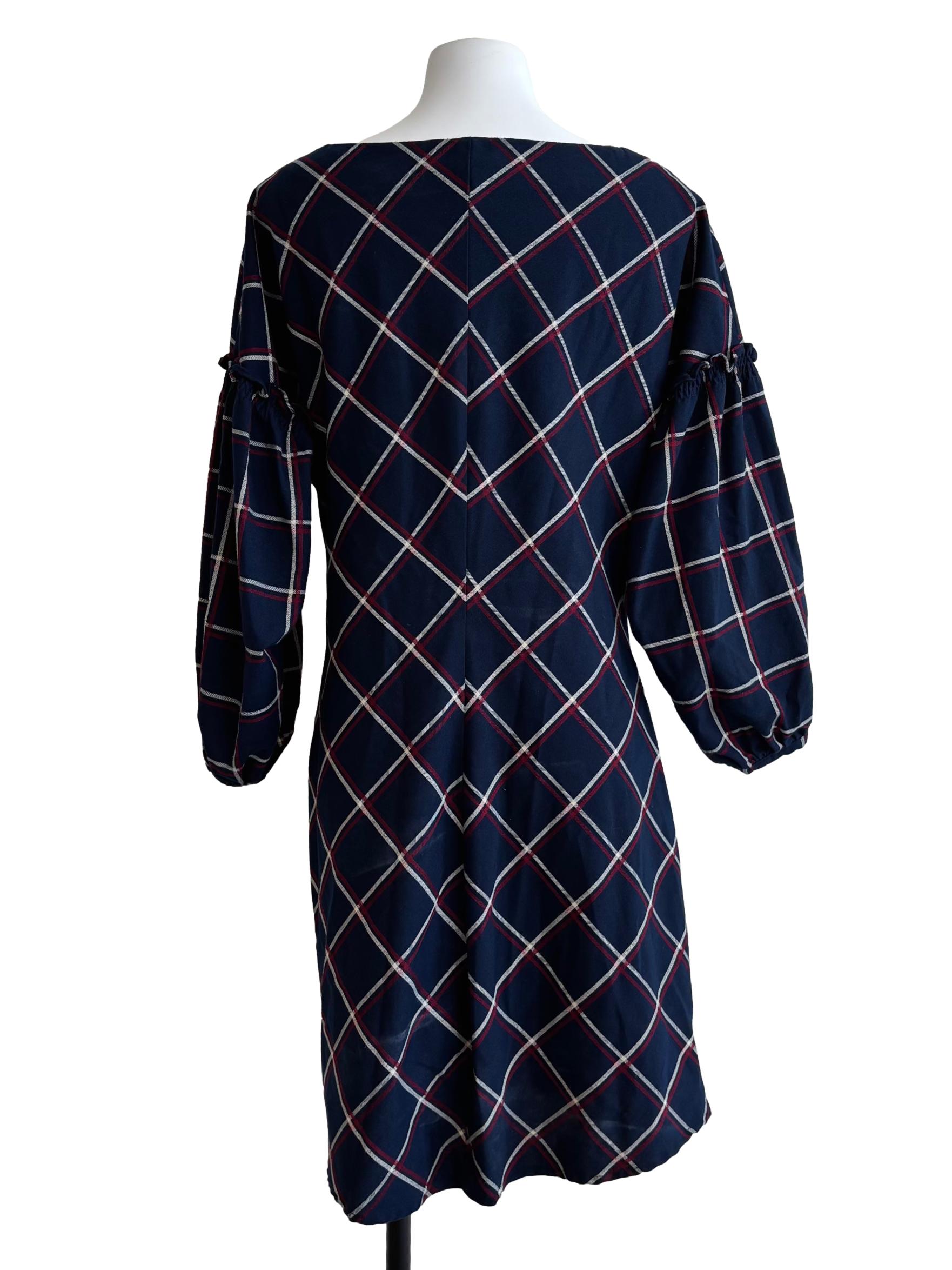 Midnight Blue Checkered Front Tie Dress