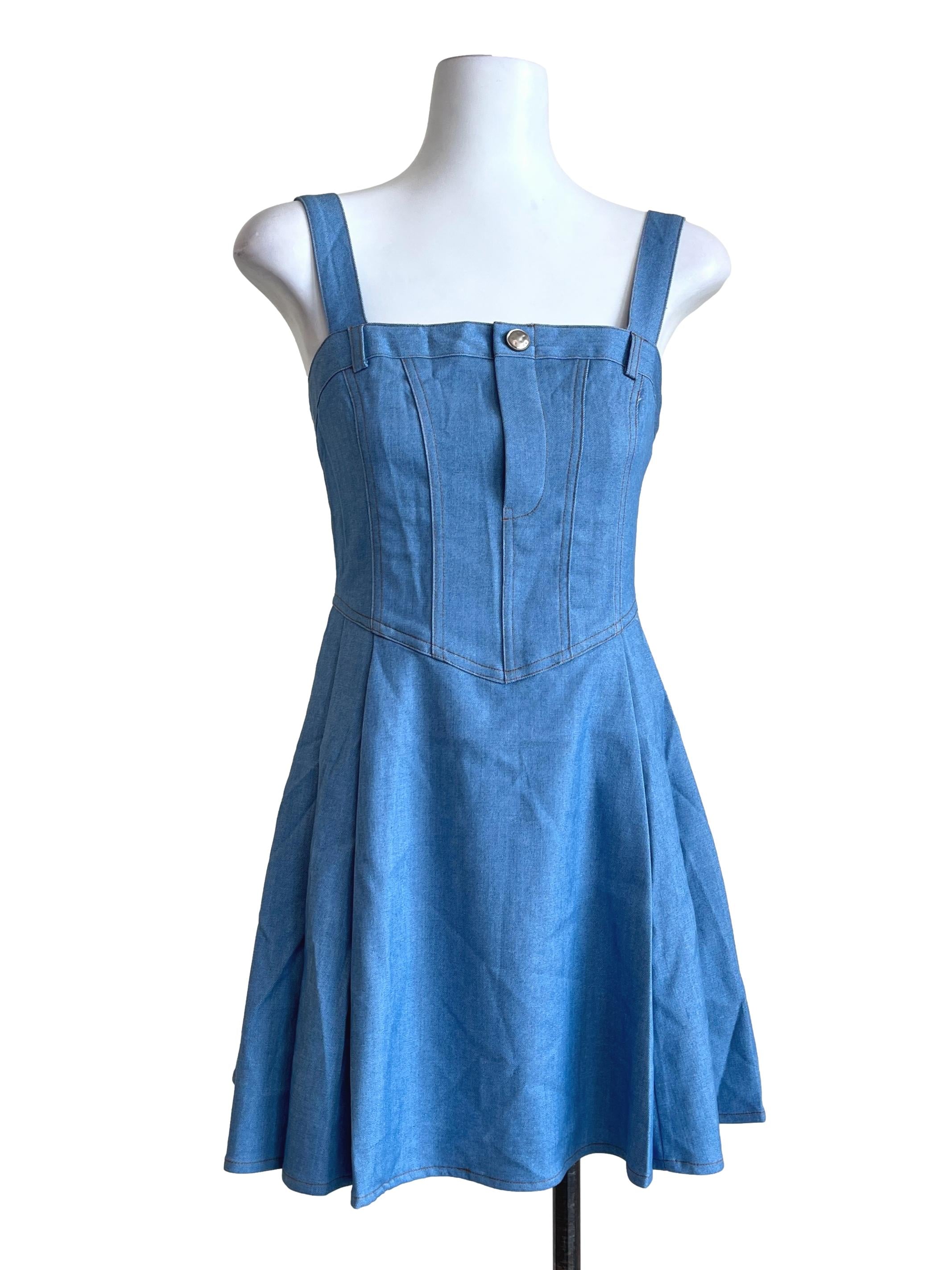 Sky Blue Square A-Line Mini Dress