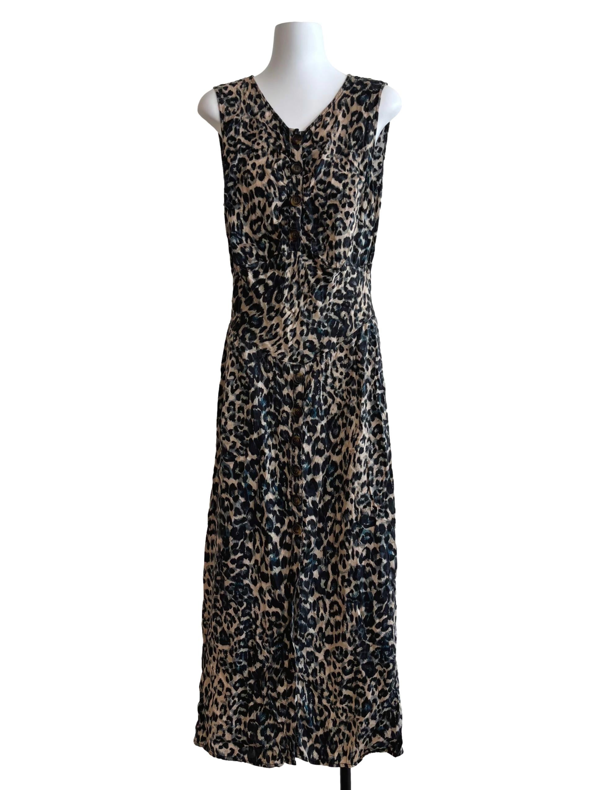 Buff Brown Maxi Leopard Print Dress