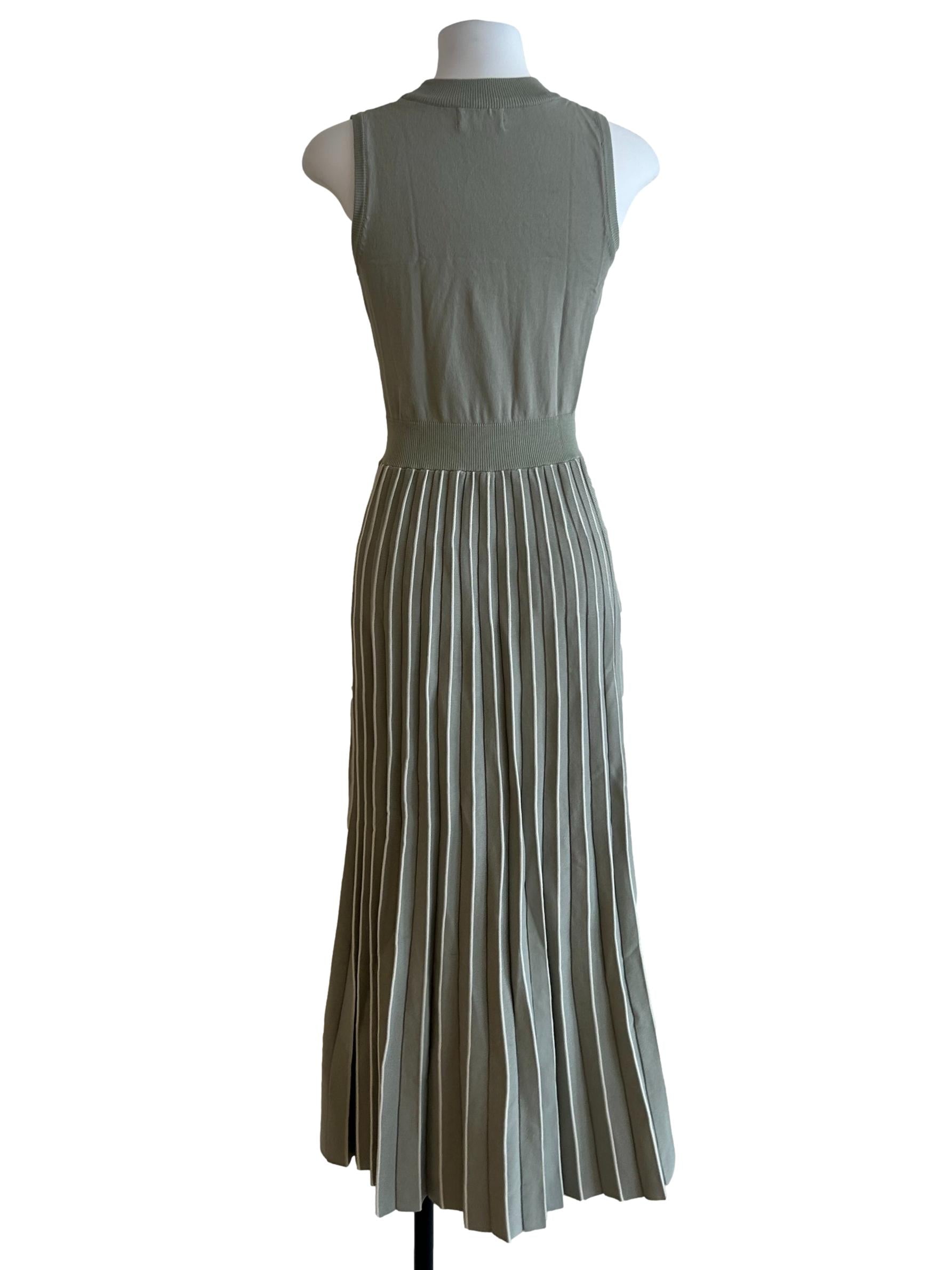 Green Knitted Stripe Pleat Dress OSN