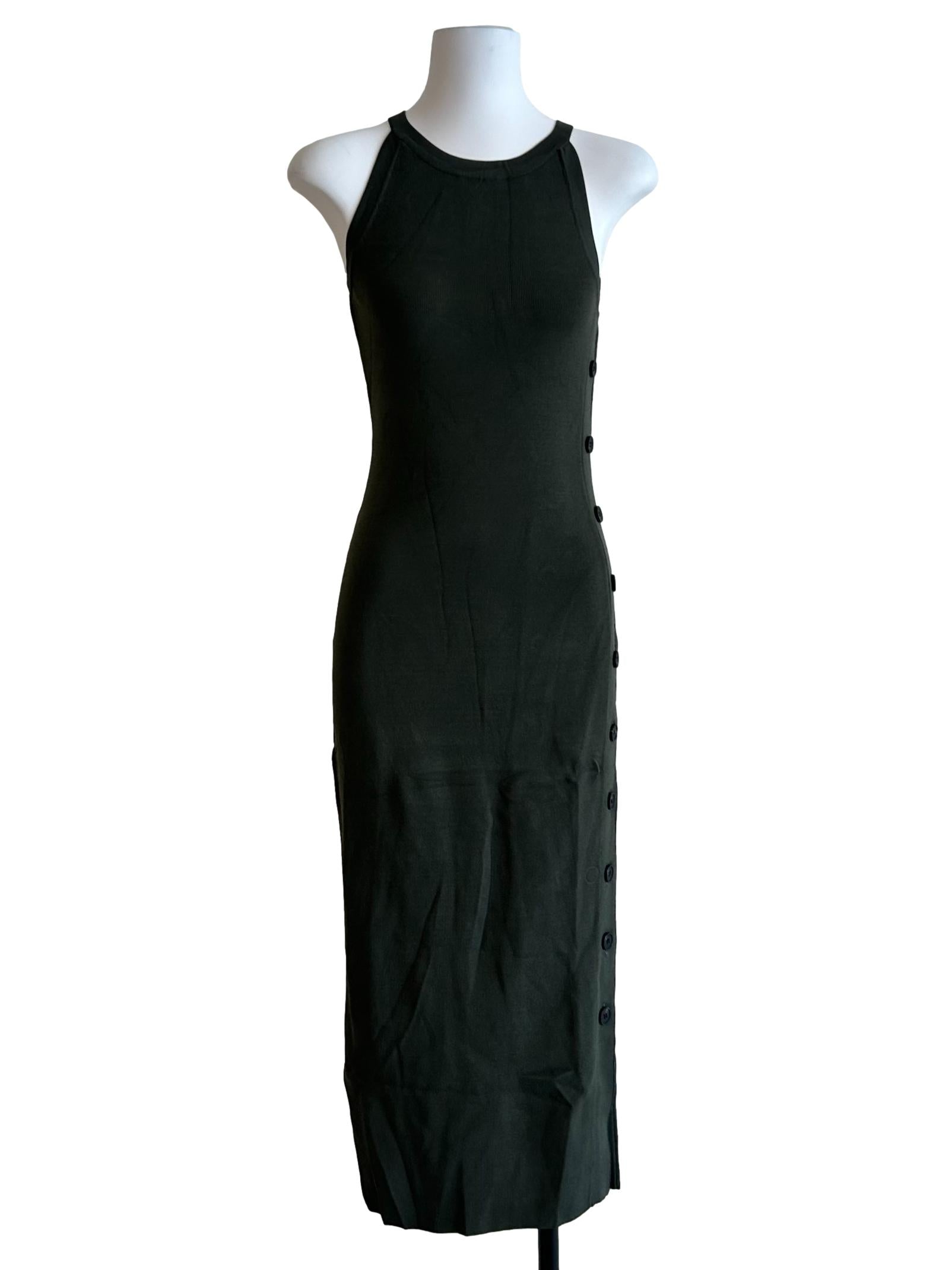 Army Green Button-Down Knit Midi Dress OSN
