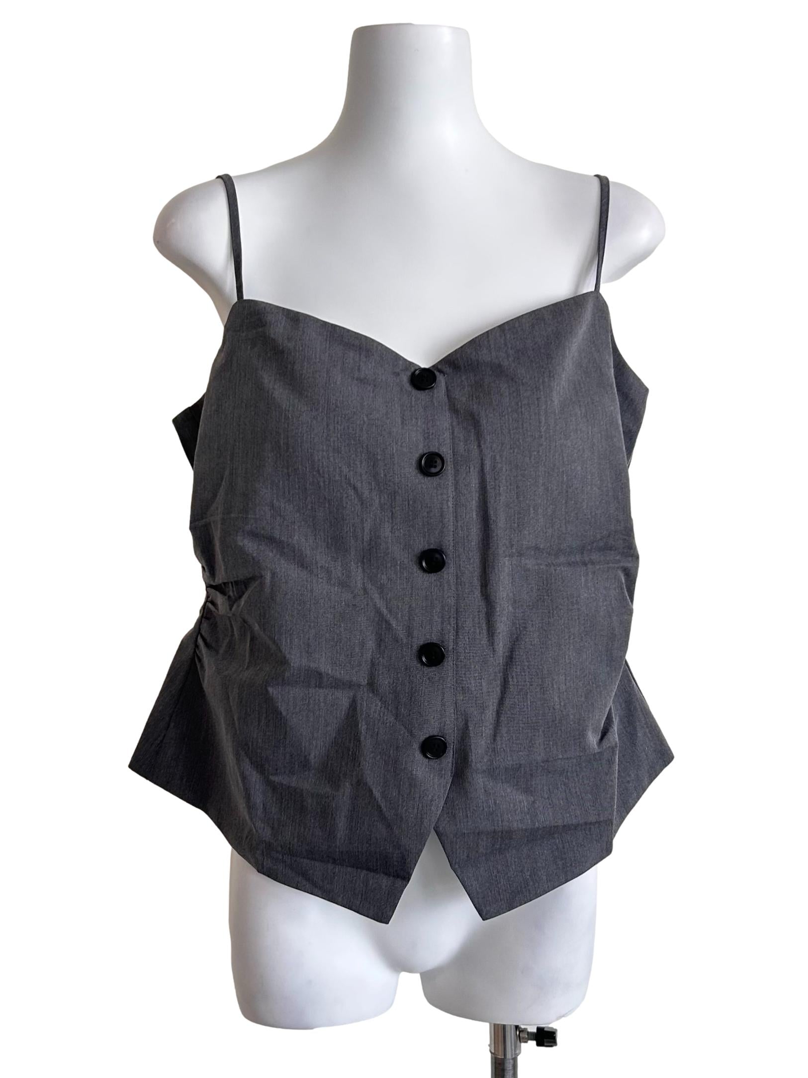 Ash Grey Ruched Button Vest Top