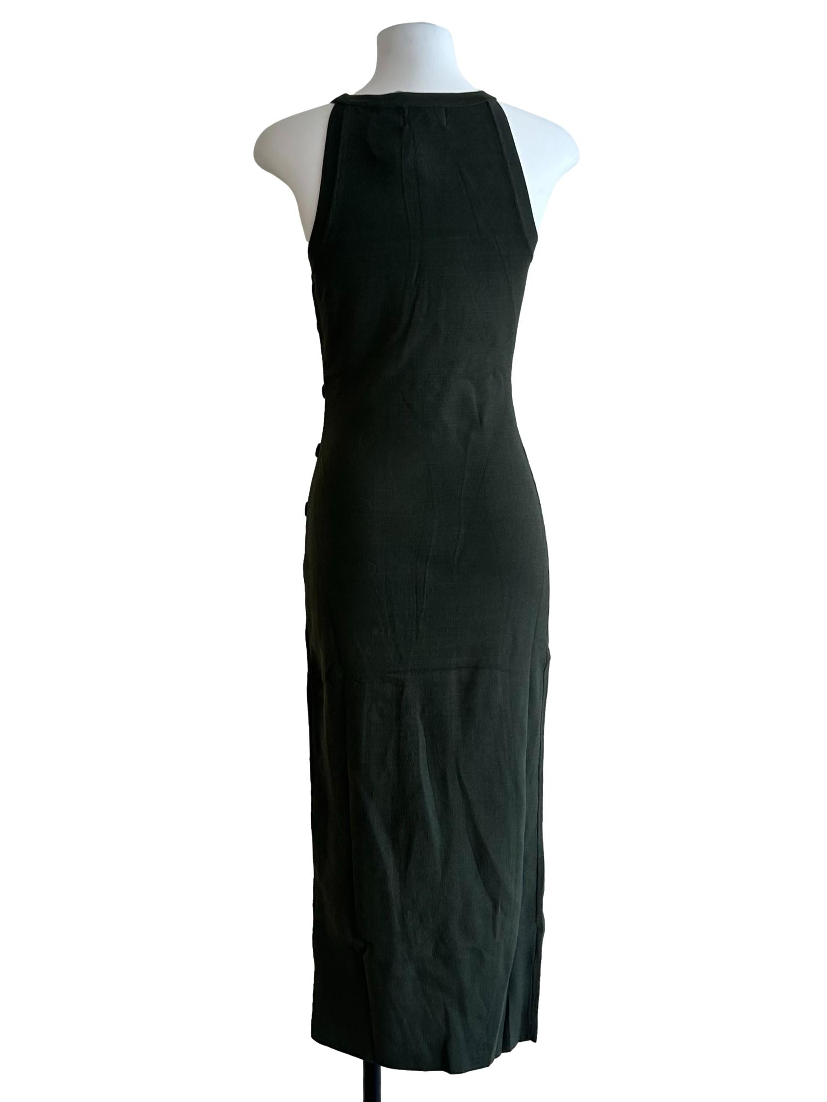 Army Green Button-Down Knit Midi Dress OSN