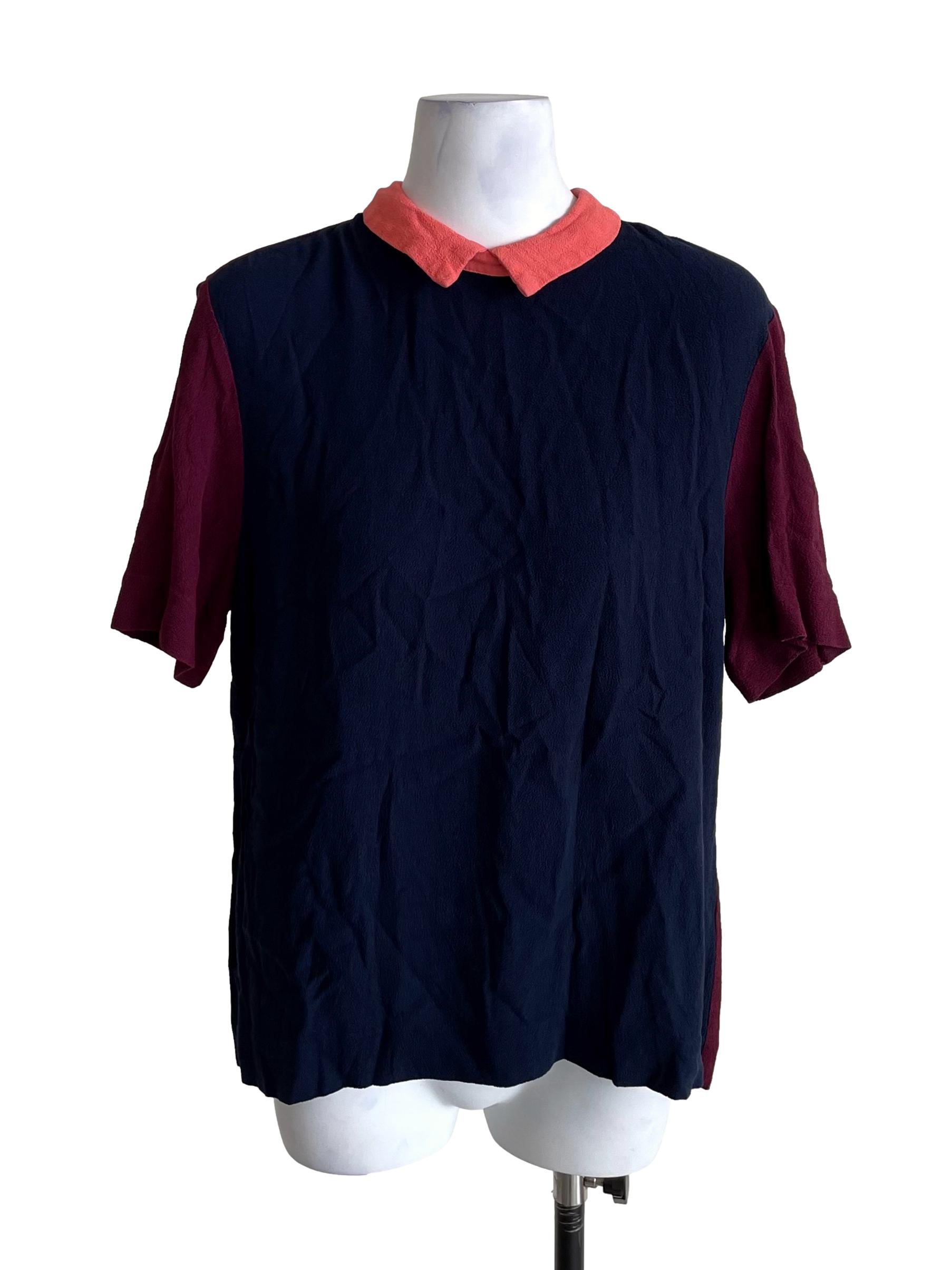 Navy Blue Contrast Neon Collar Top