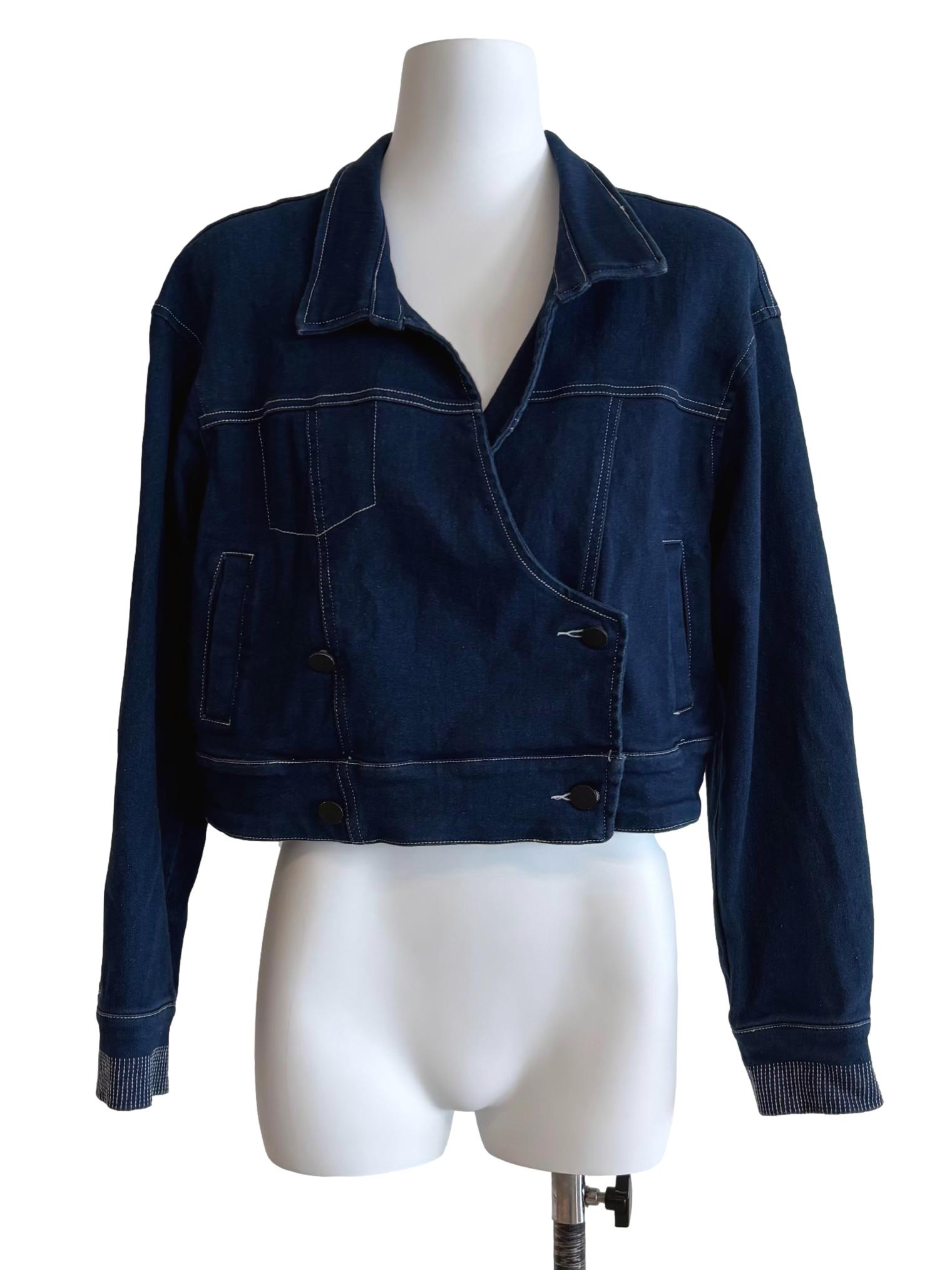 Denim Blue Surplice Cropped Jacket