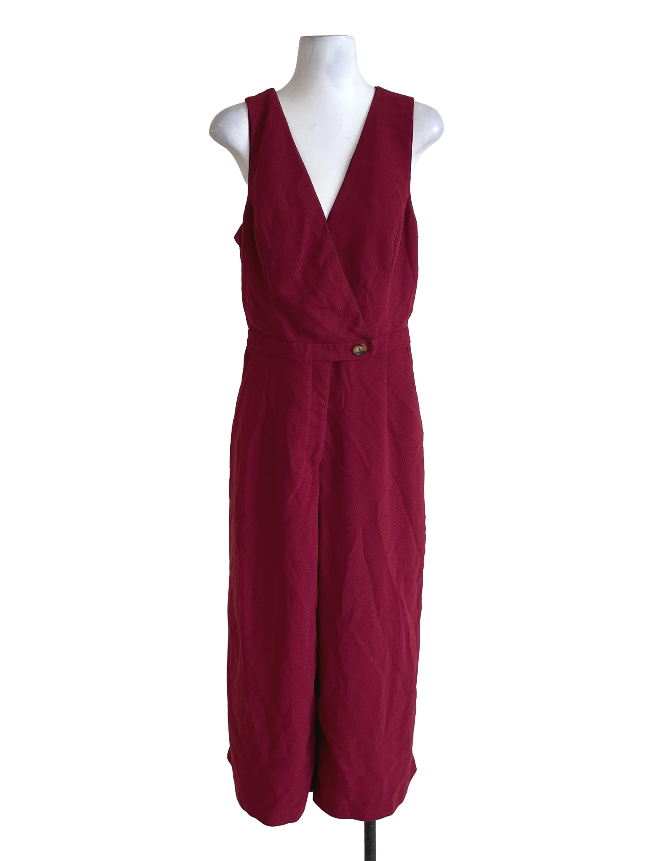 Berry Red Ribbed Wendy Wrap Jumpsuit