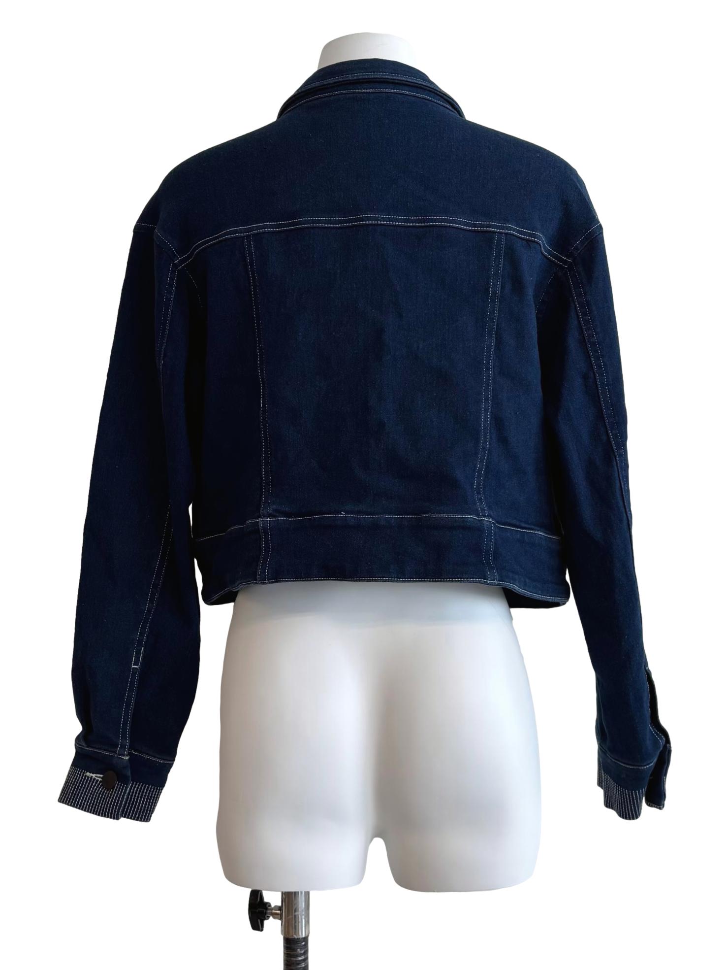 Denim Blue Surplice Cropped Jacket