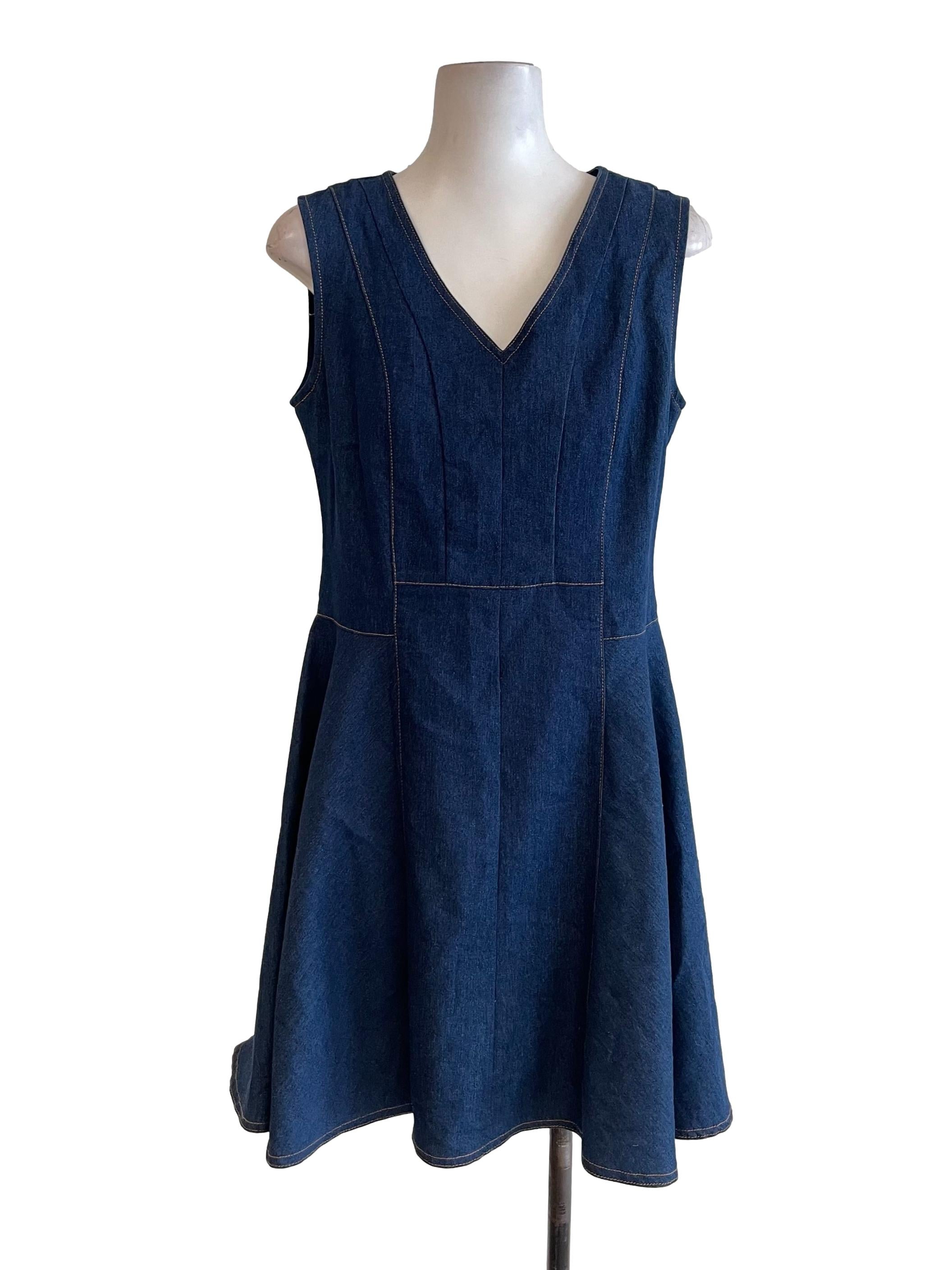 Denim Blue V Neck Dress