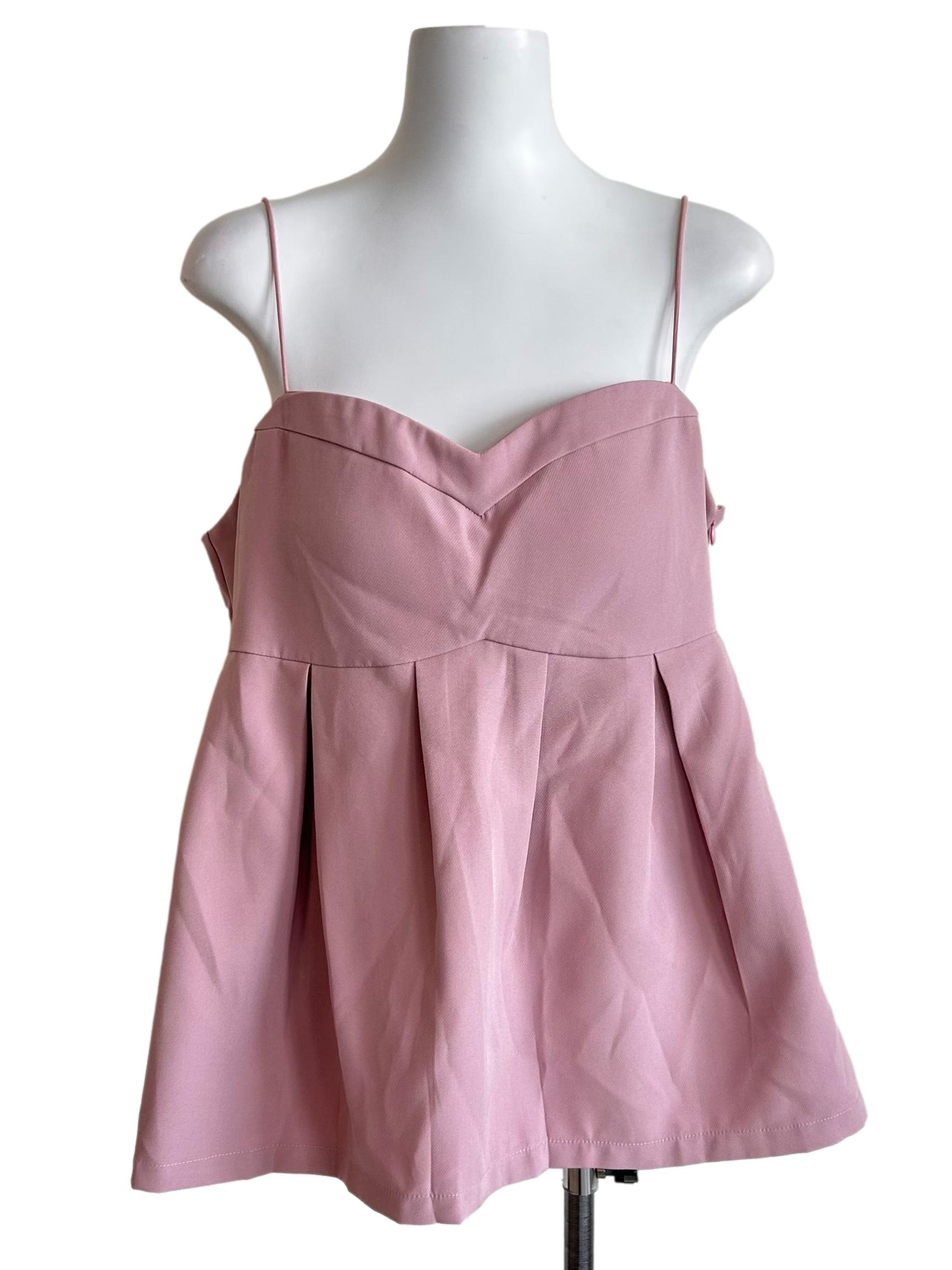 Pink Spaghetti Strap Pleated Top
