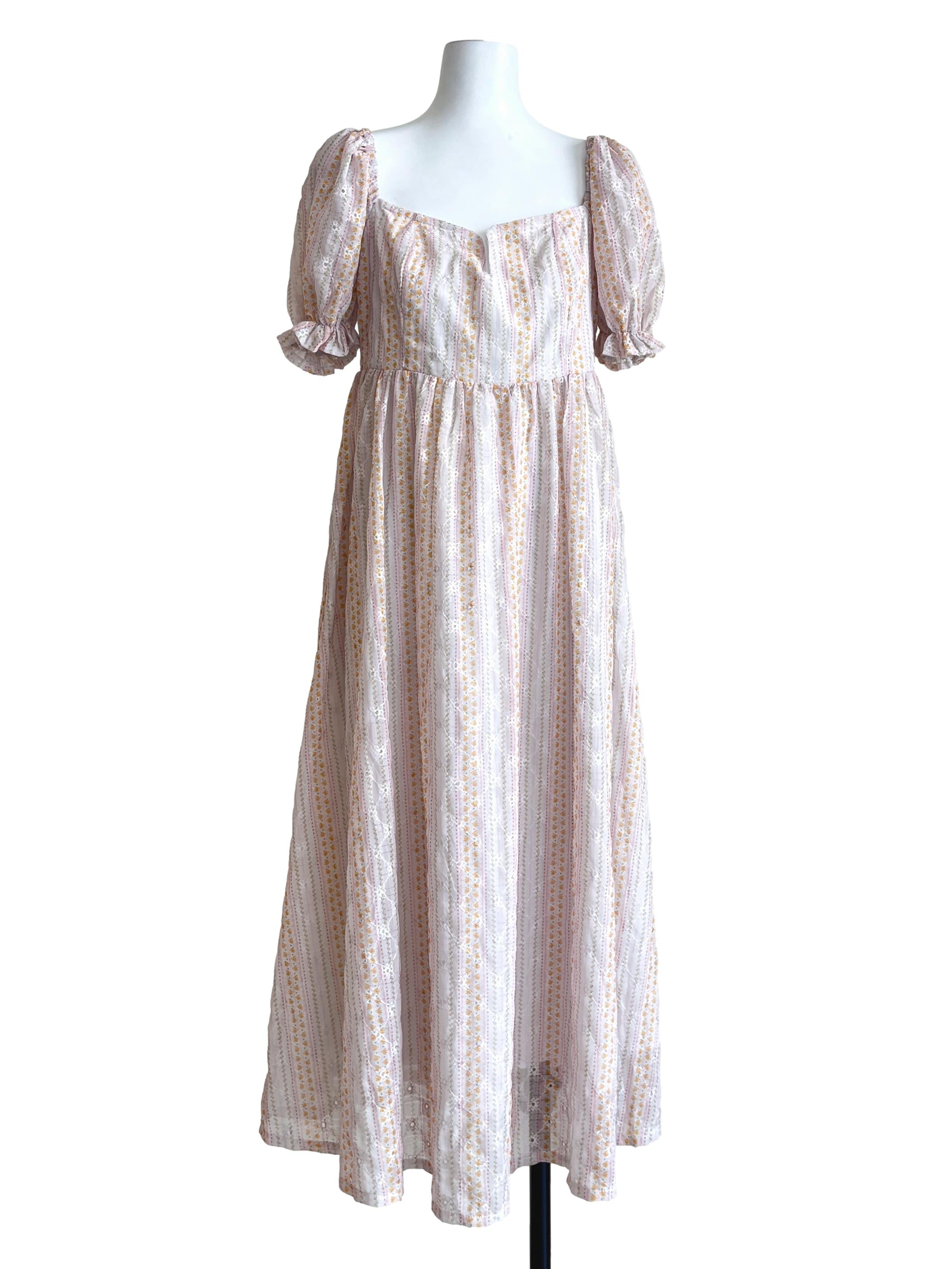 Salmon Pink Puff Sleeve Empire Dress