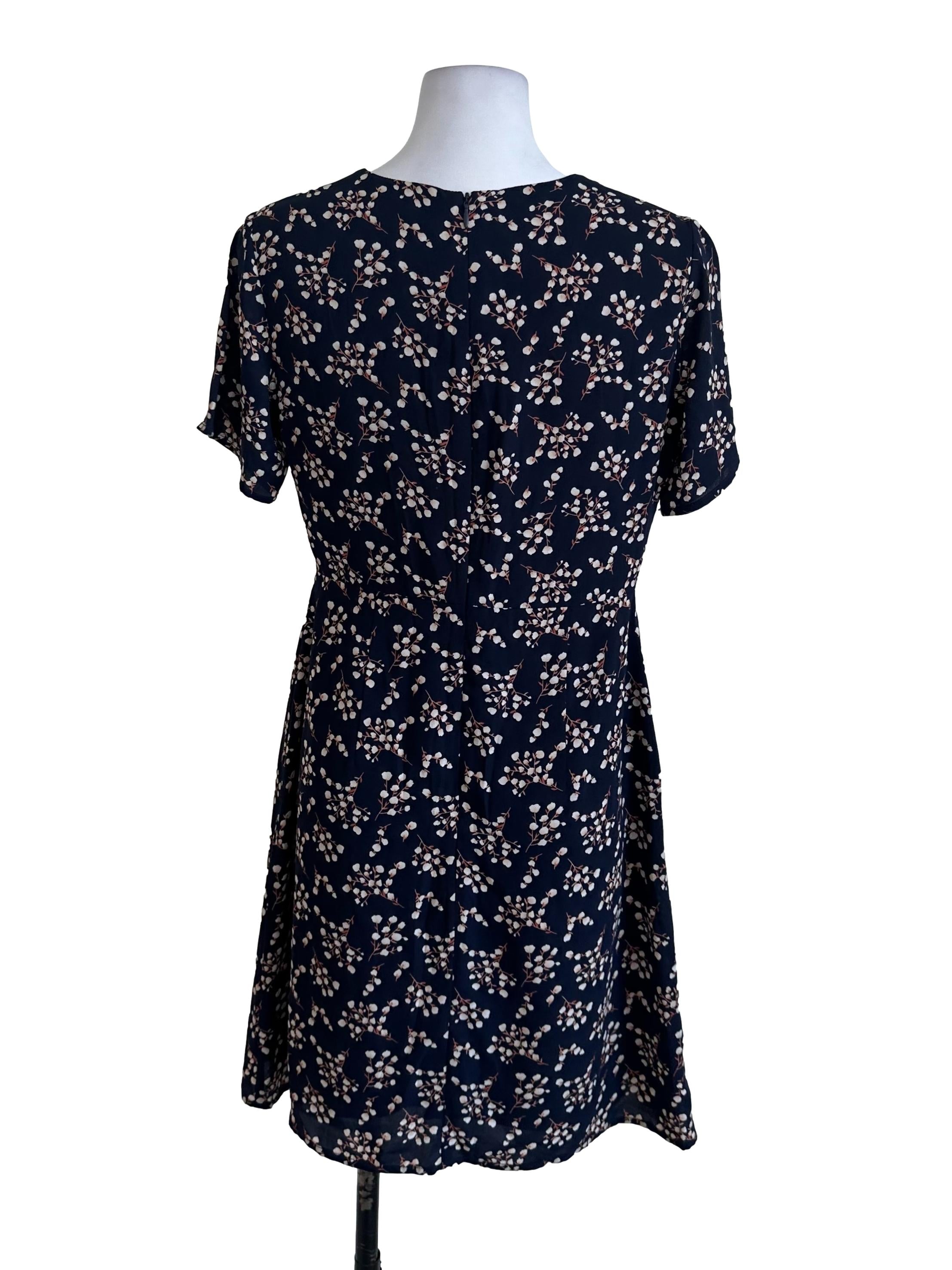 Midnight Blue Pattern V Neck Dress