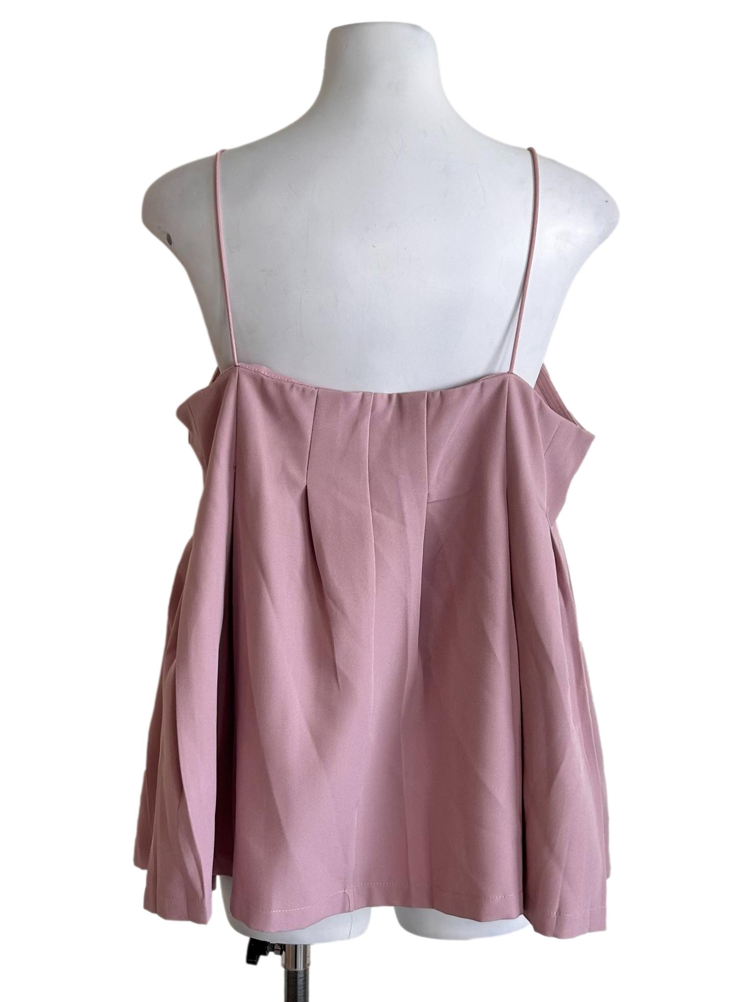 Pink Spaghetti Strap Pleated Top
