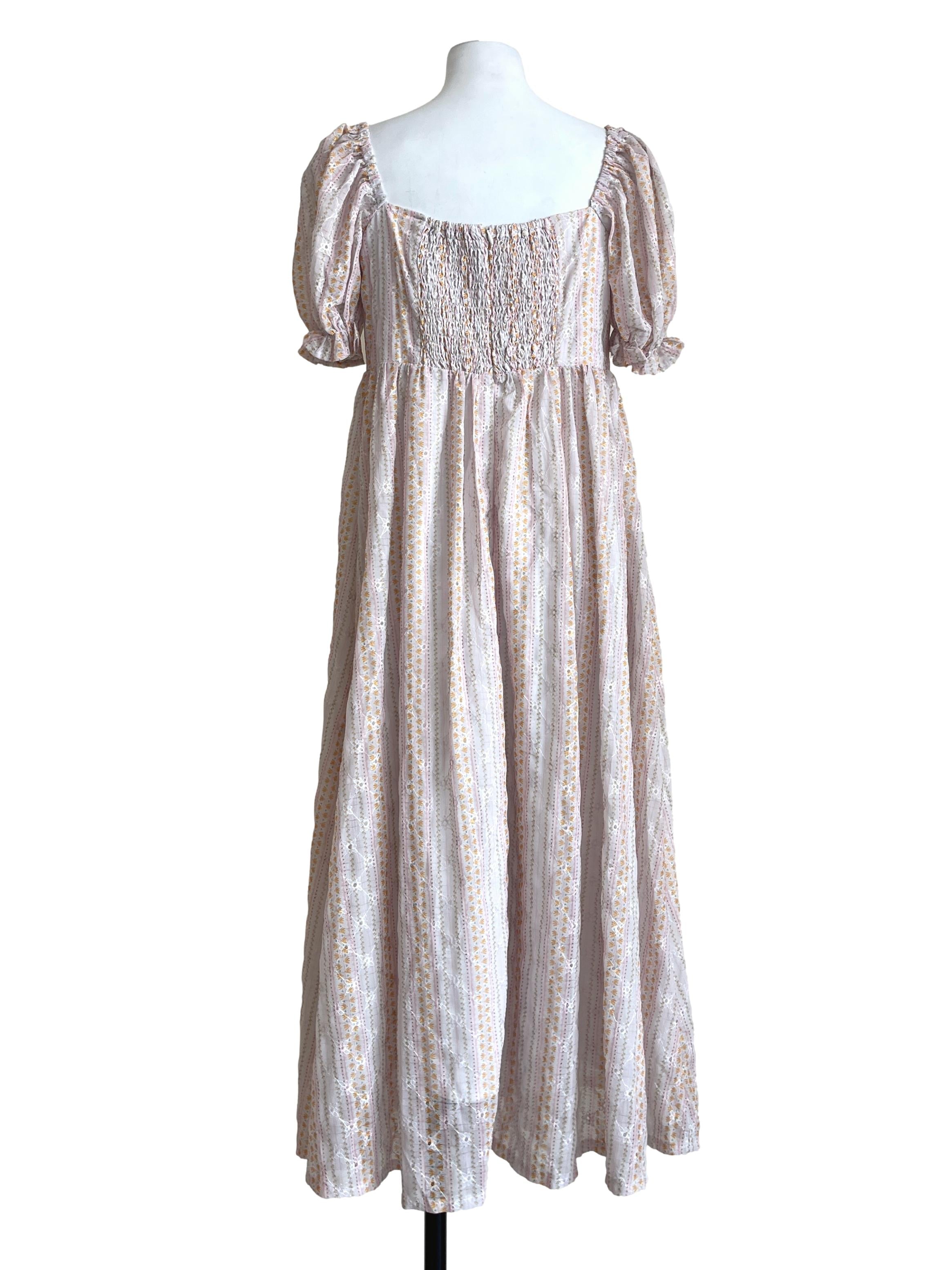 Salmon Pink Puff Sleeve Empire Dress