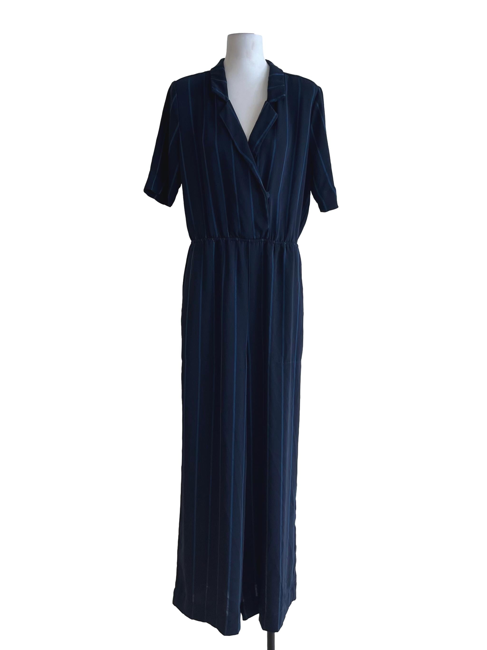 Navy Blue Awning Stripe Jumpsuit
